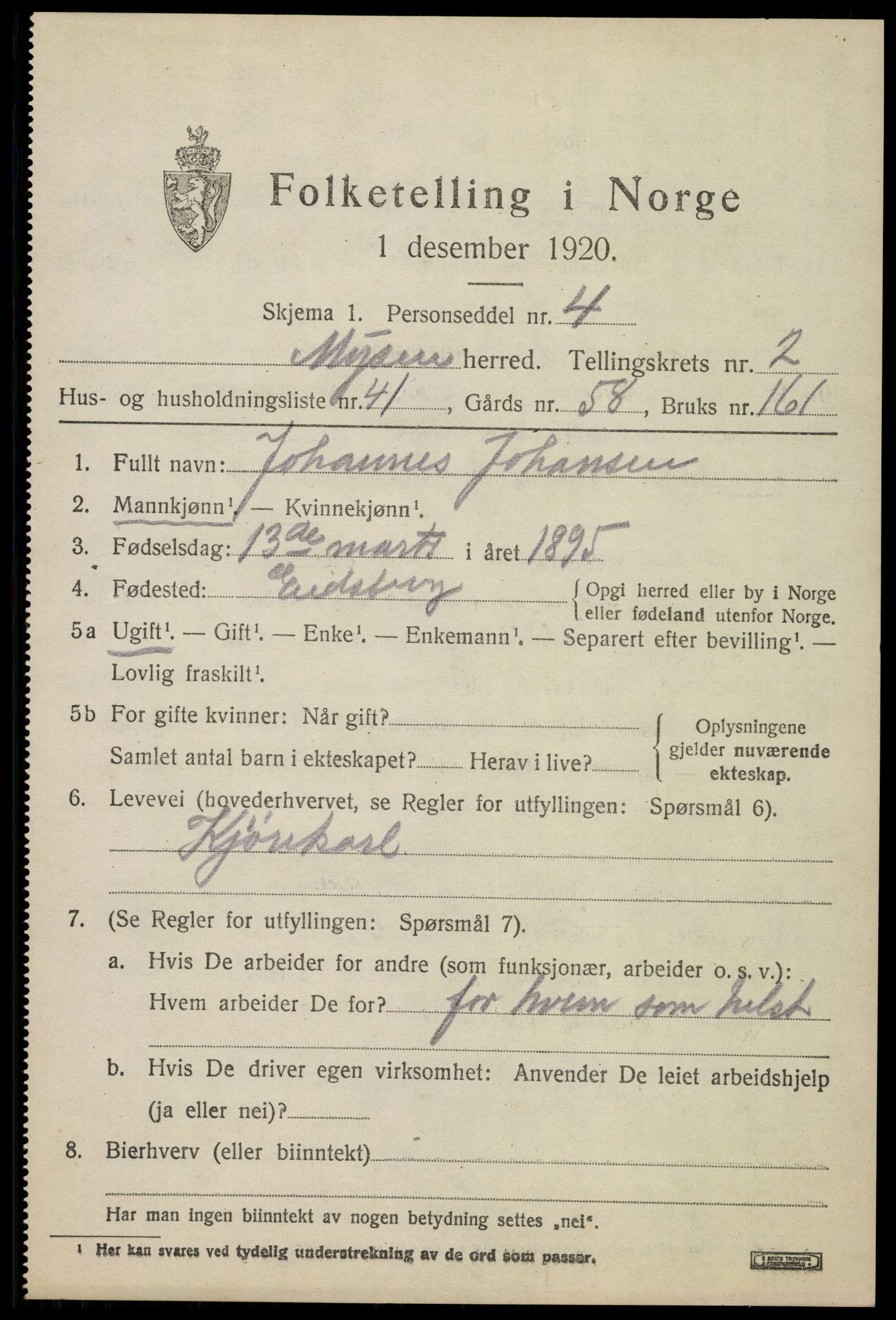 SAO, 1920 census for Mysen, 1920, p. 1867