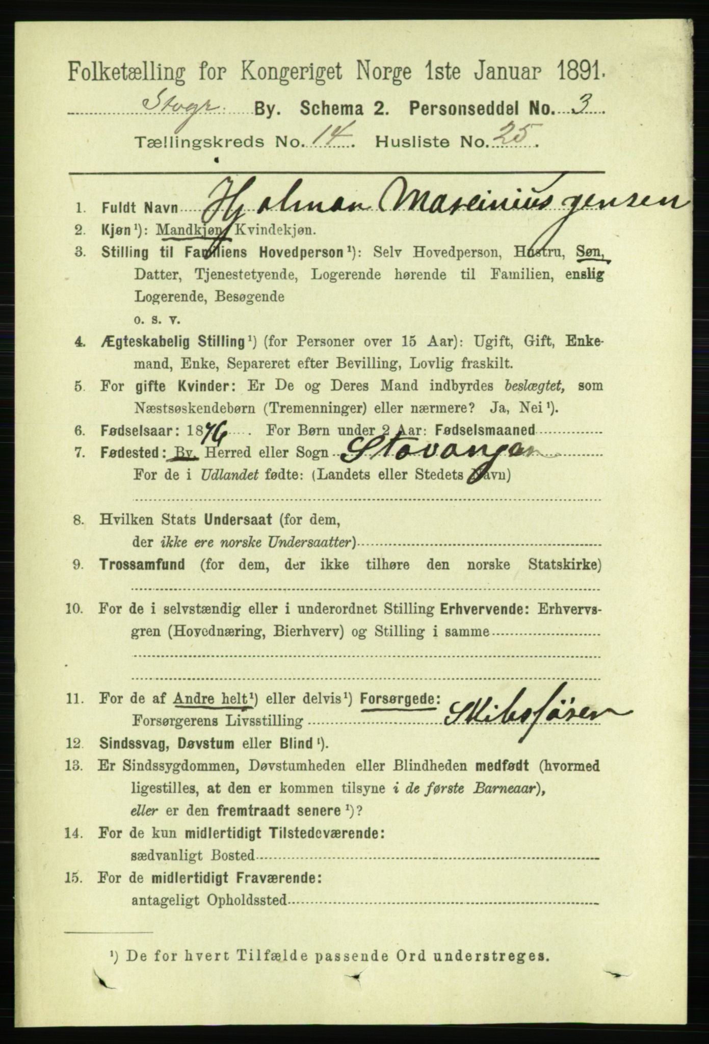 RA, 1891 census for 1103 Stavanger, 1891, p. 17164