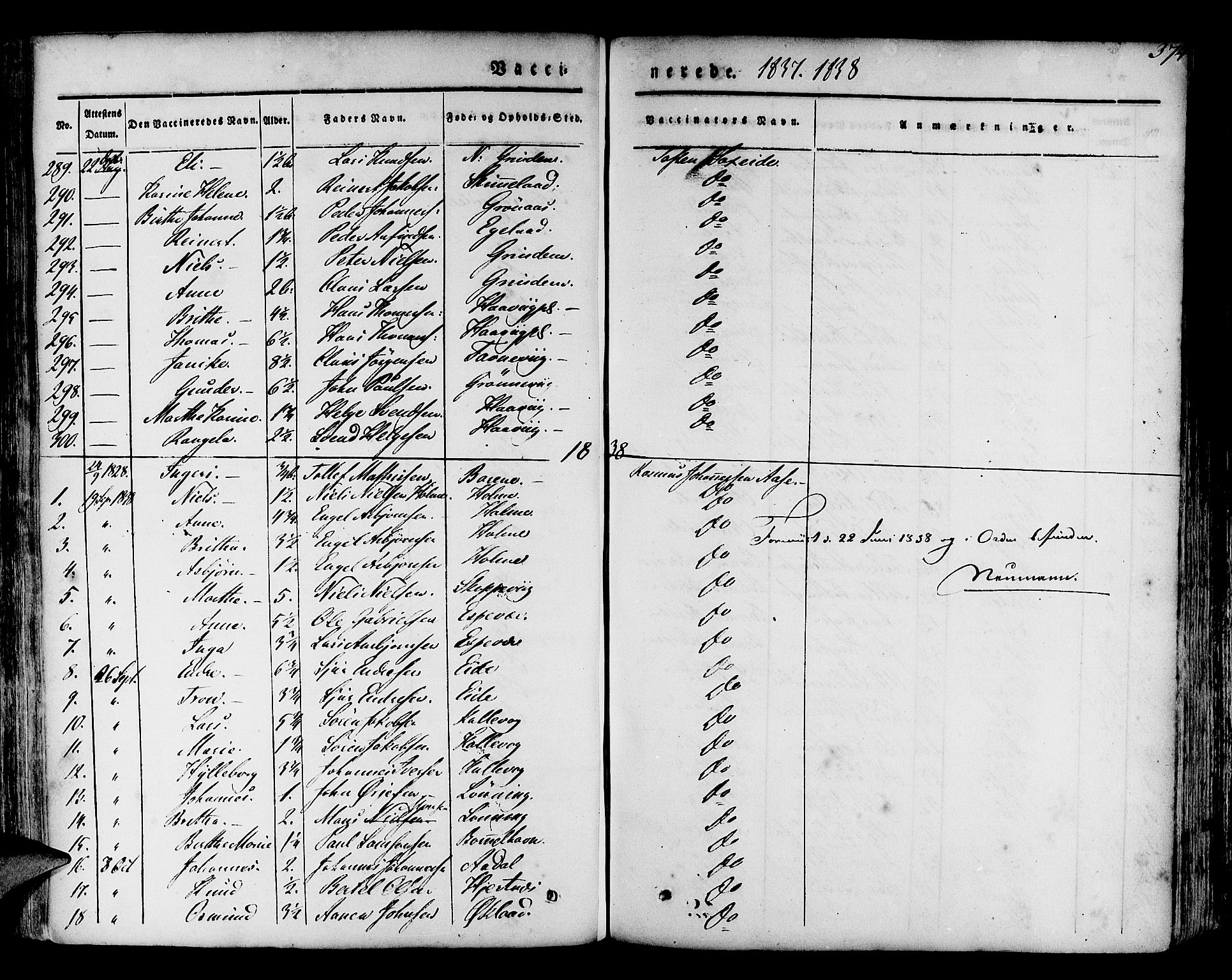 Finnås sokneprestembete, SAB/A-99925/H/Ha/Haa/Haaa/L0006: Parish register (official) no. A 6, 1836-1850, p. 374