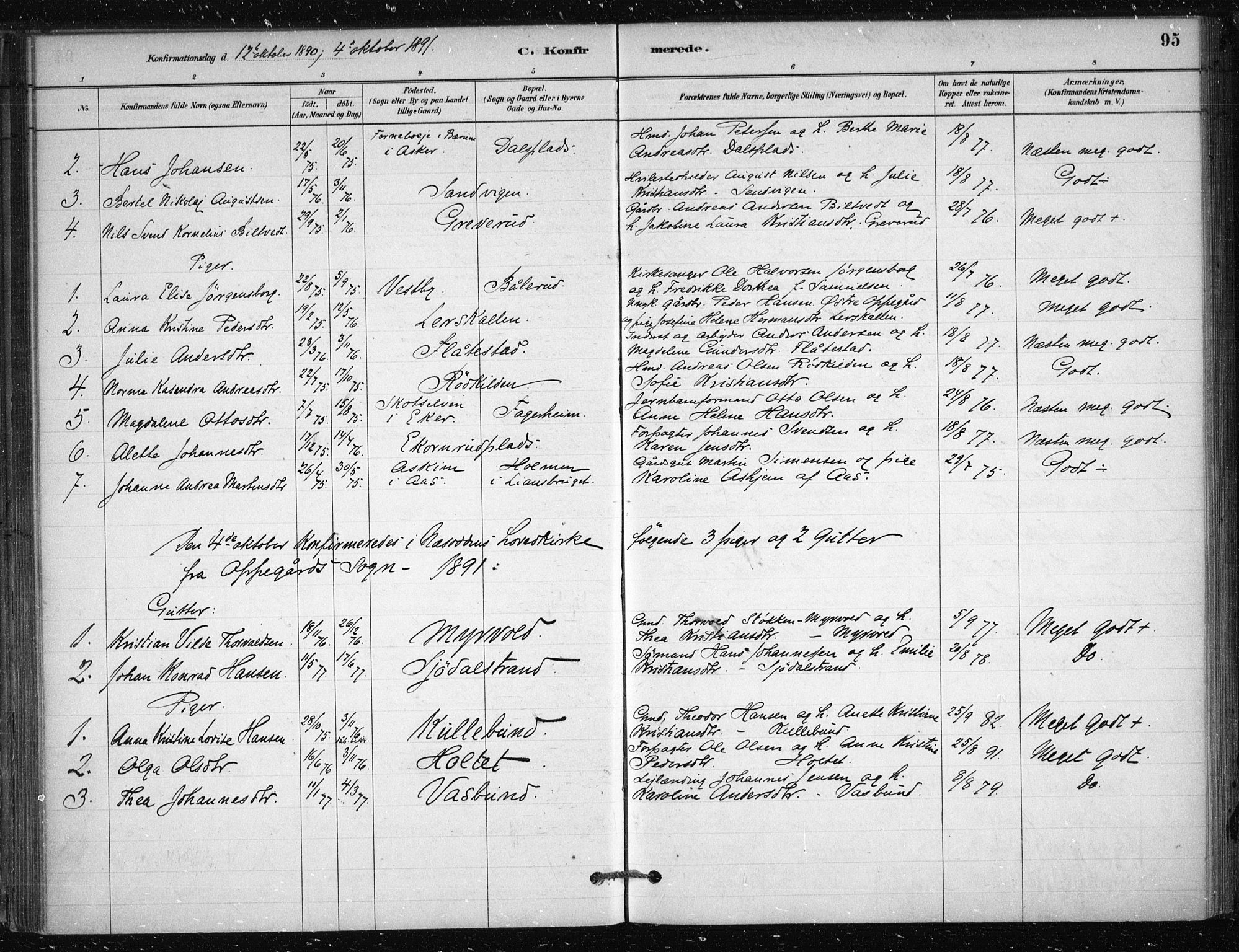 Nesodden prestekontor Kirkebøker, SAO/A-10013/F/Fb/L0001: Parish register (official) no. II 1, 1880-1915, p. 95