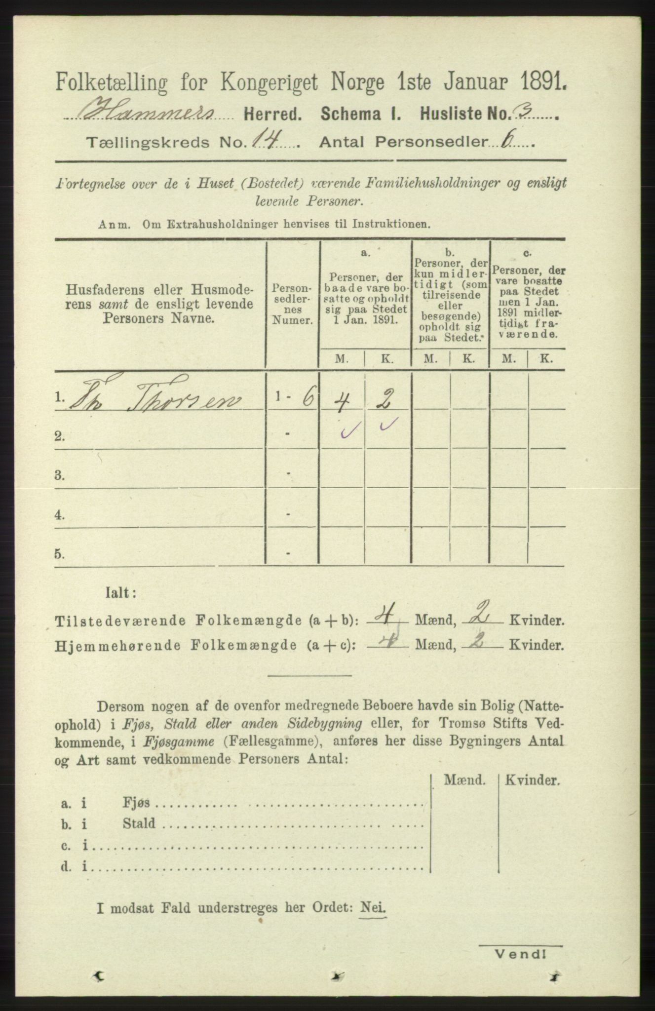 RA, 1891 census for 1254 Hamre, 1891, p. 4357