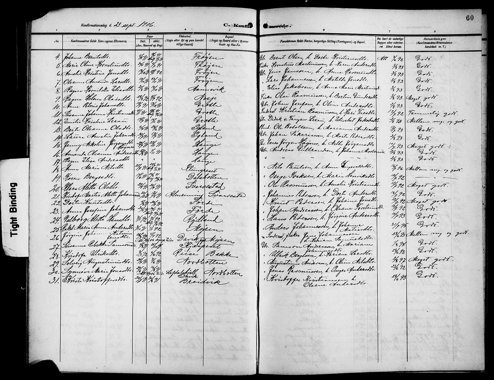 Bremanger sokneprestembete, SAB/A-82201/H/Hab/Habb/L0001: Parish register (copy) no. B 1, 1906-1925, p. 60