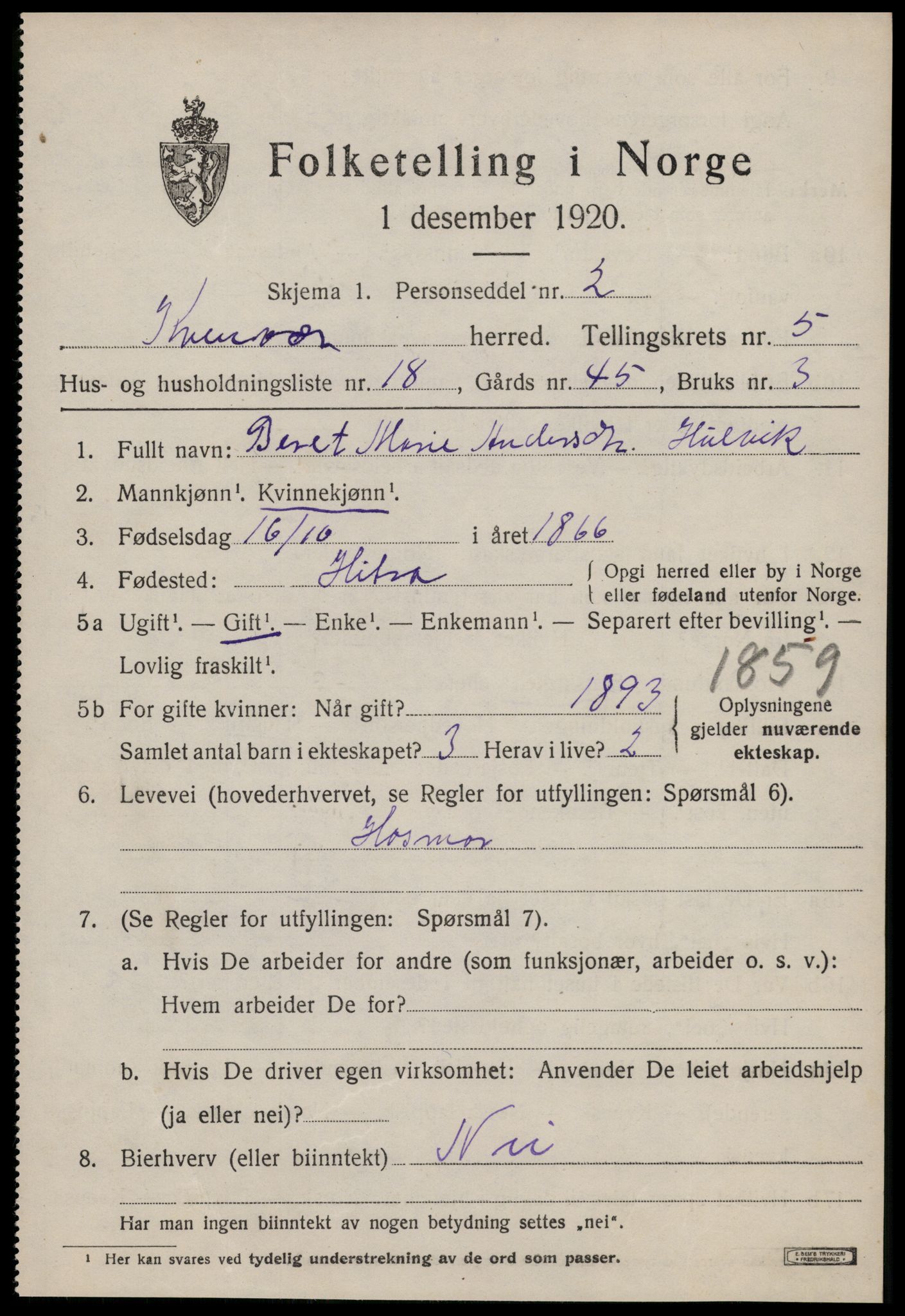 SAT, 1920 census for Kvenvær, 1920, p. 2096