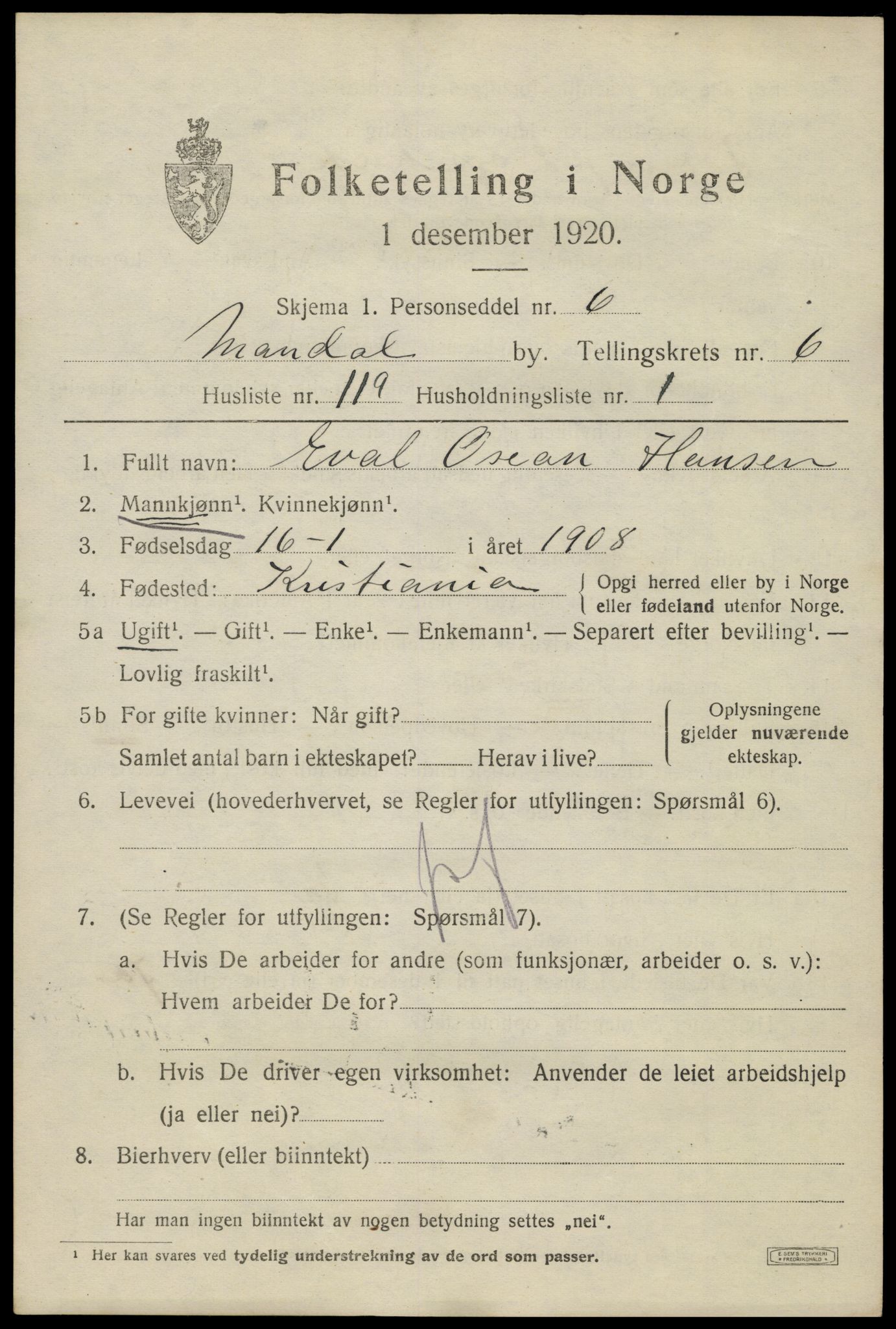 SAK, 1920 census for Mandal, 1920, p. 10321