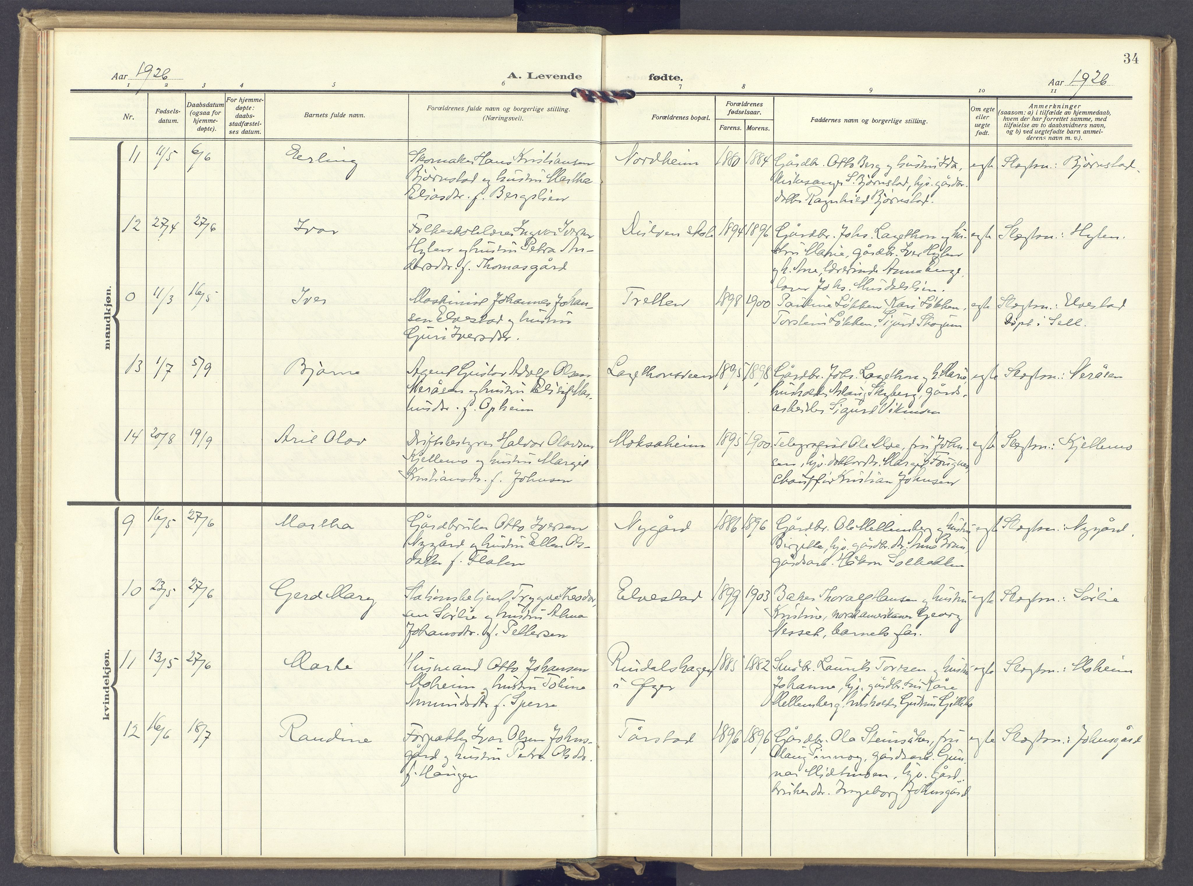 Øyer prestekontor, AV/SAH-PREST-084/H/Ha/Haa/L0014: Parish register (official) no. 14, 1919-1932, p. 34