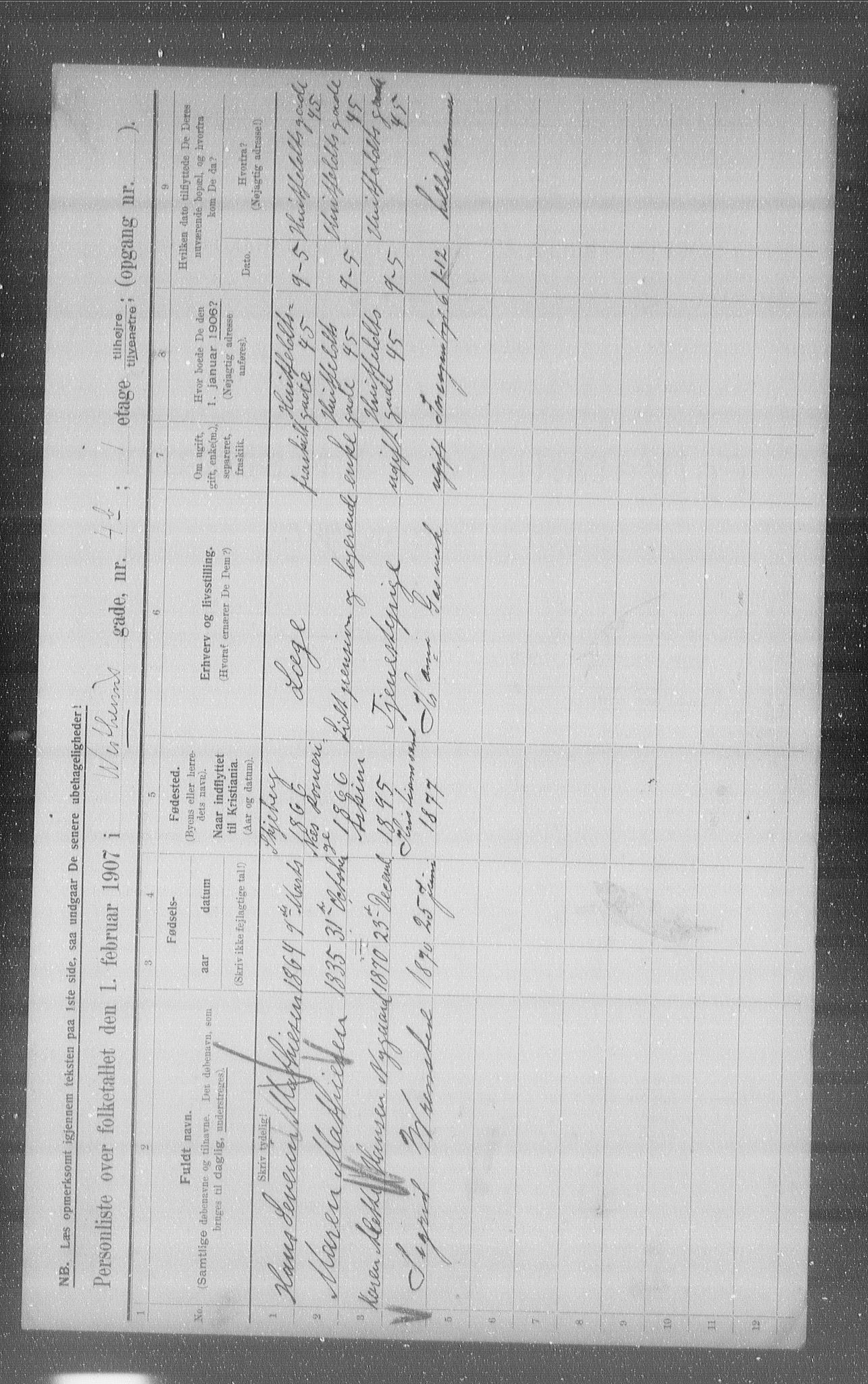 OBA, Municipal Census 1907 for Kristiania, 1907, p. 62292