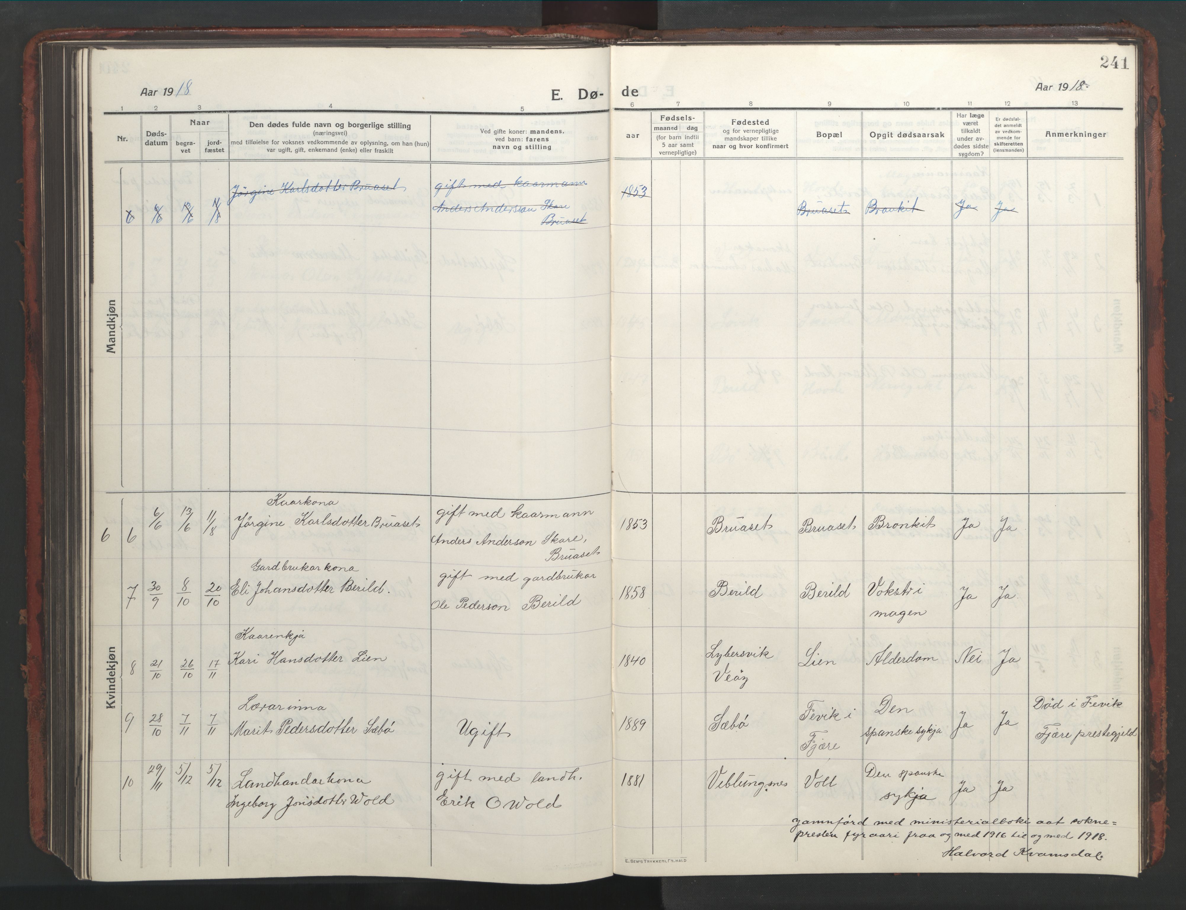 Ministerialprotokoller, klokkerbøker og fødselsregistre - Møre og Romsdal, AV/SAT-A-1454/543/L0565: Parish register (copy) no. 543C03, 1916-1955, p. 241