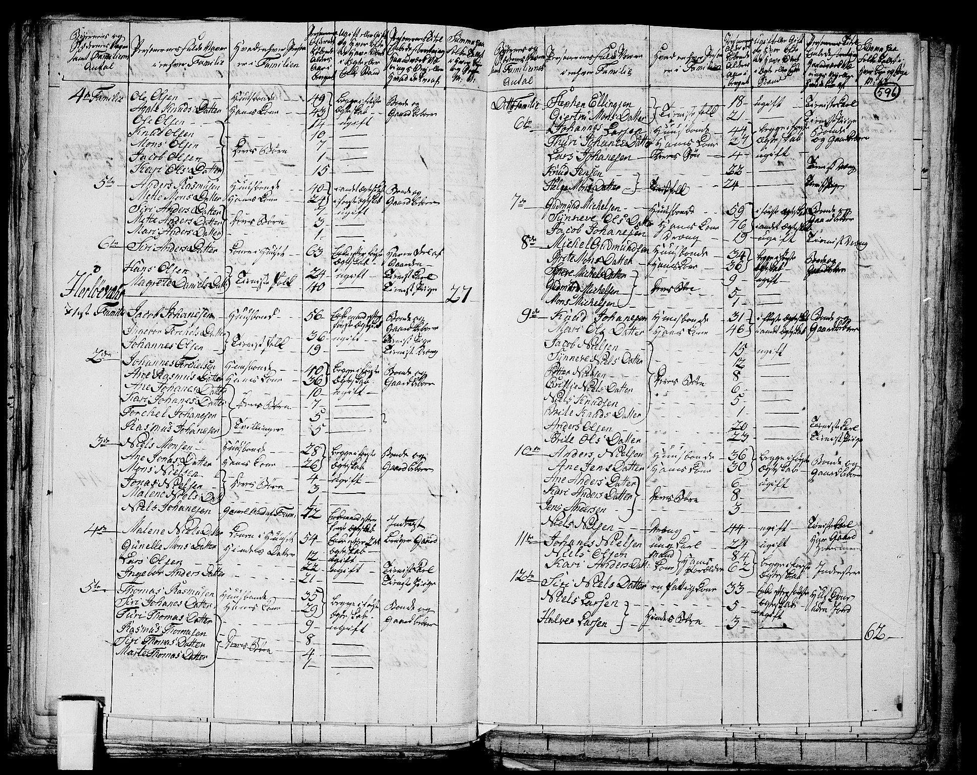 RA, 1801 census for 1261P Manger, 1801, p. 595b-596a