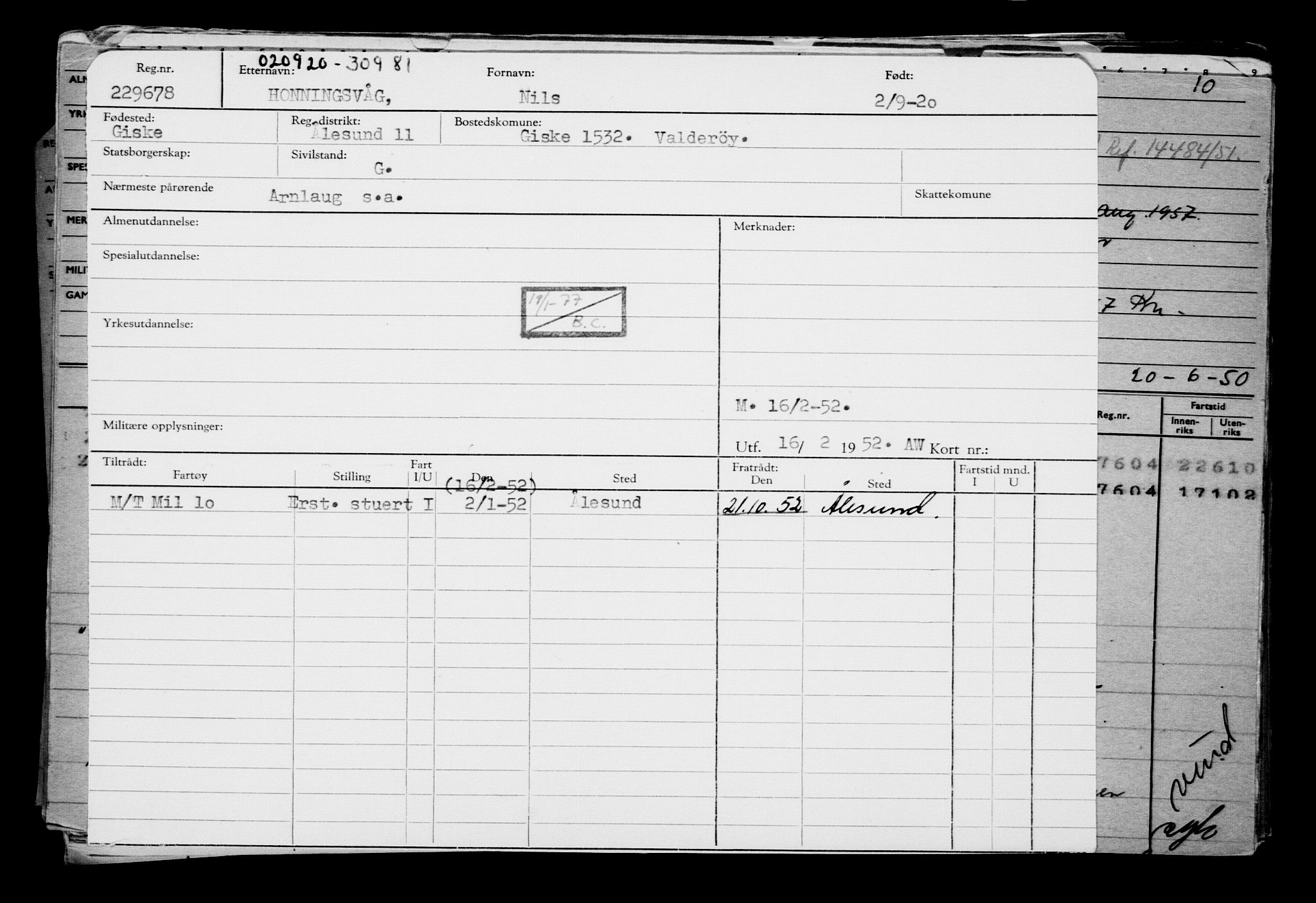 Direktoratet for sjømenn, AV/RA-S-3545/G/Gb/L0185: Hovedkort, 1920, p. 30