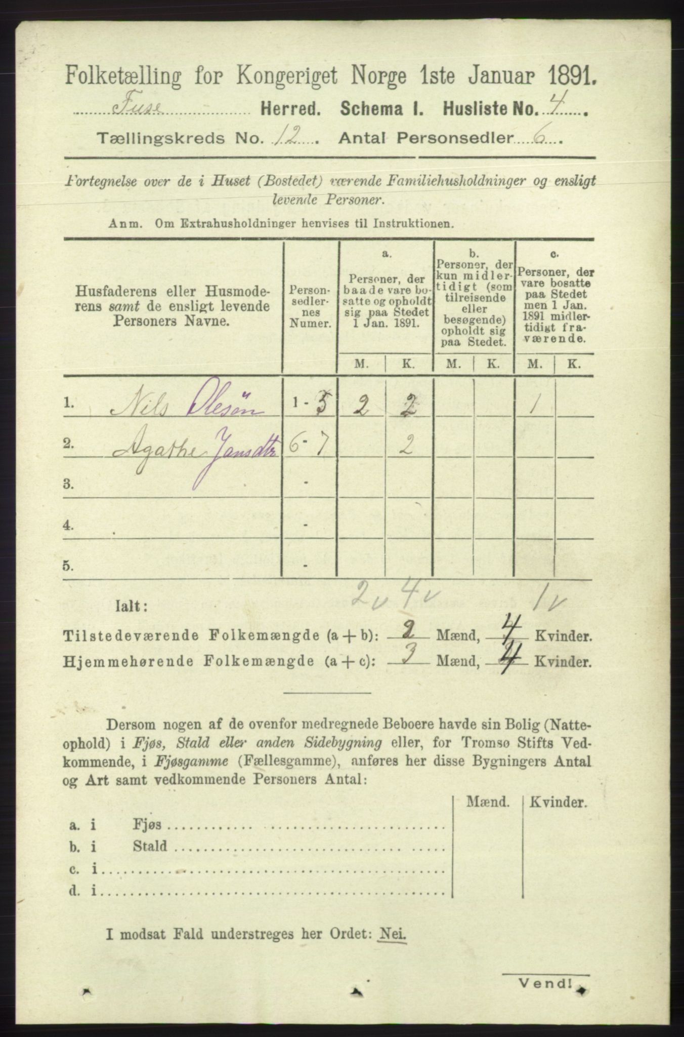 RA, 1891 census for 1241 Fusa, 1891, p. 2304