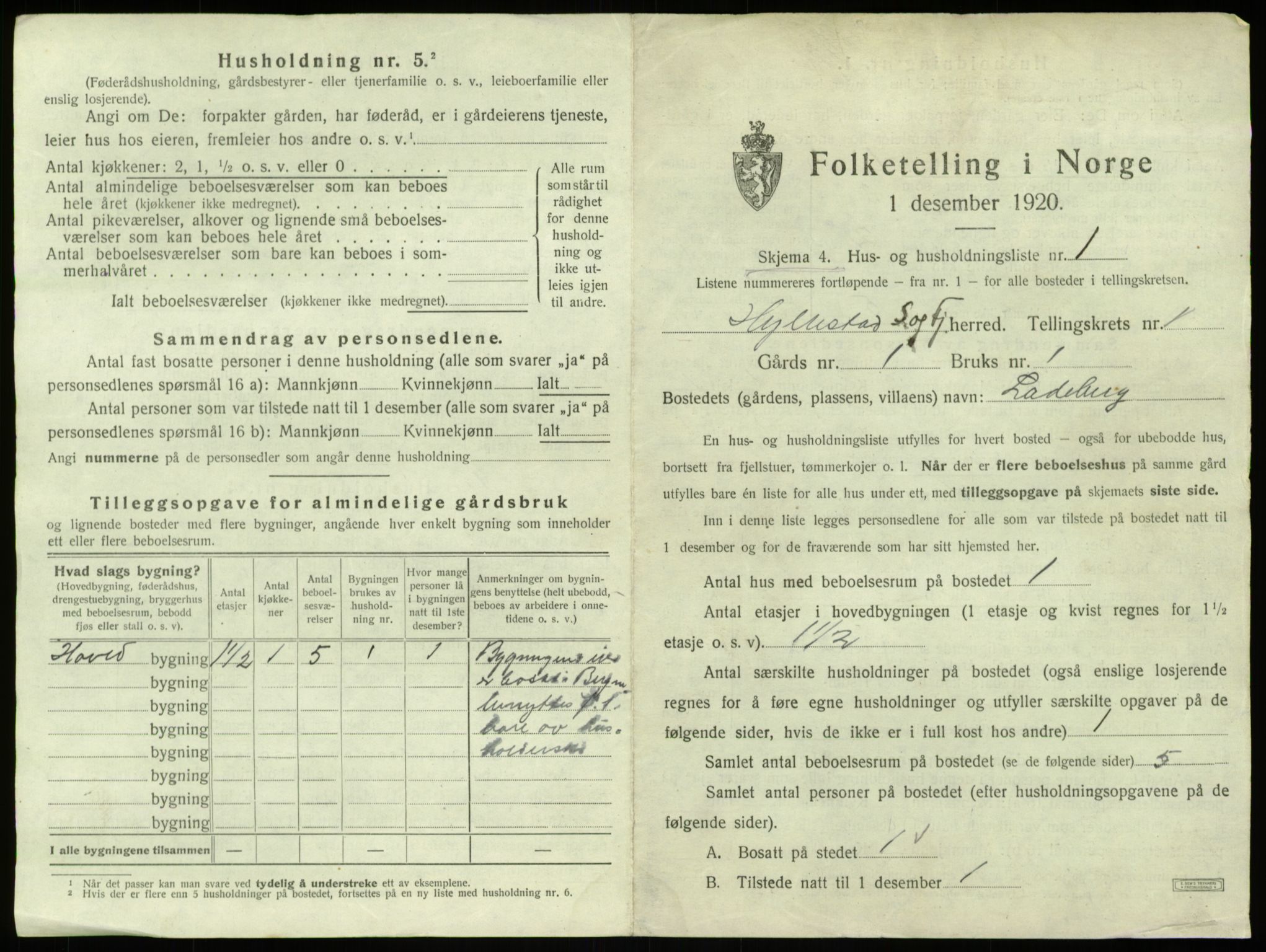 SAB, 1920 census for Hyllestad, 1920, p. 49