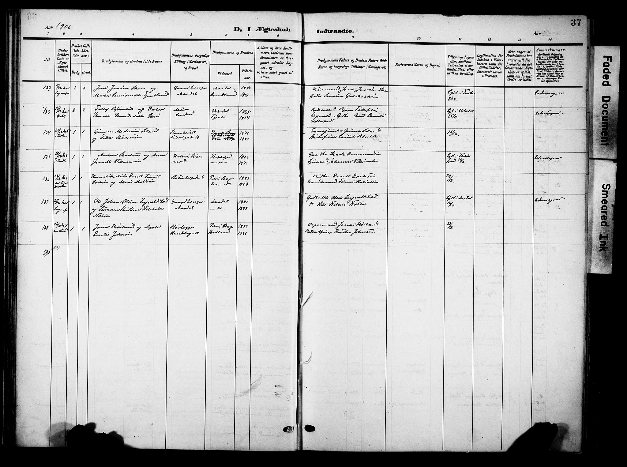 Domkirken sokneprestkontor, AV/SAST-A-101812/001/30/30BB/L0017: Parish register (copy) no. B 17, 1902-1921, p. 37