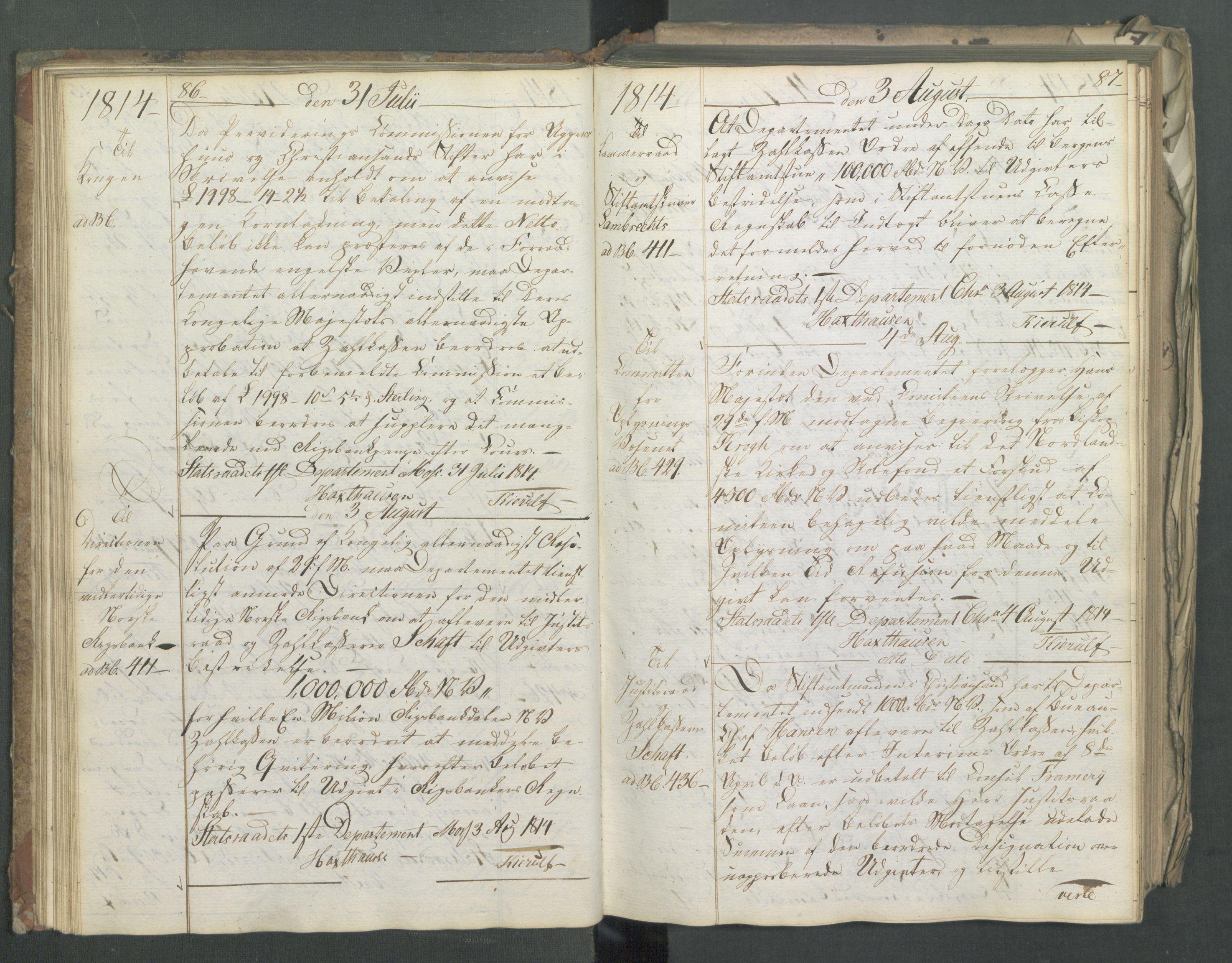 Departementene i 1814, AV/RA-S-3899/Fa/L0011: Bokholderkontoret - Kopibok, 1814, p. 86-87