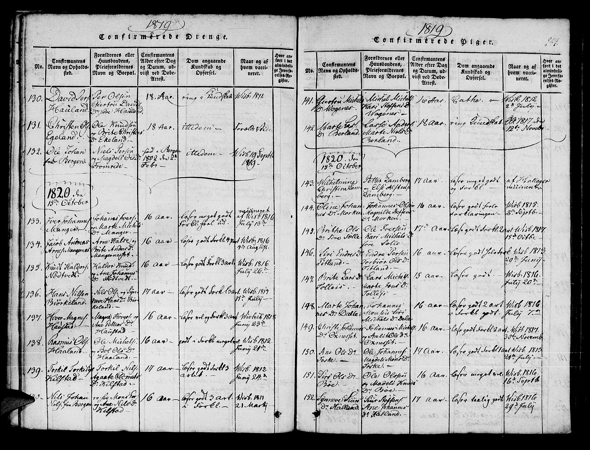 Manger sokneprestembete, SAB/A-76801/H/Haa: Parish register (official) no. A 3, 1816-1824, p. 244