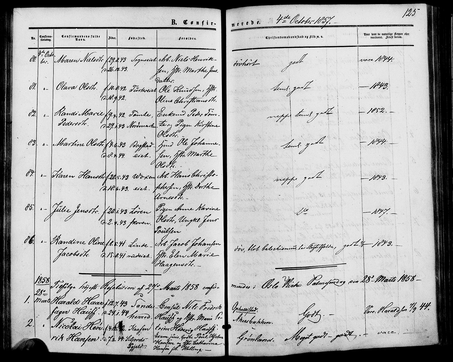 Vestre Aker prestekontor Kirkebøker, SAO/A-10025/F/Fa/L0001: Parish register (official) no. 1, 1853-1858, p. 125