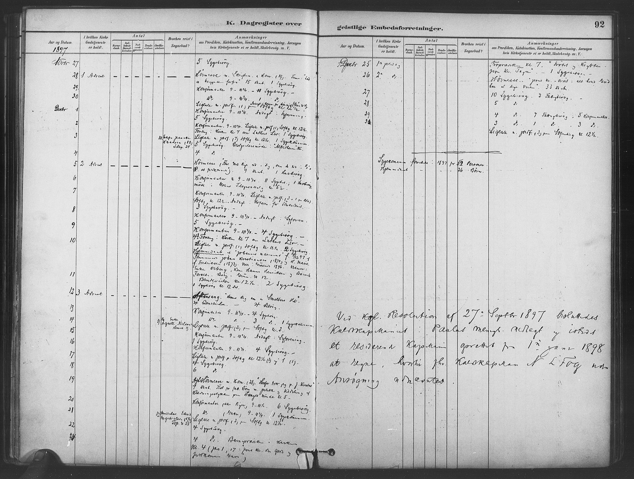 Paulus prestekontor Kirkebøker, AV/SAO-A-10871/I/Ib/L0001: Diary records no. II 1, 1882-1910, p. 92