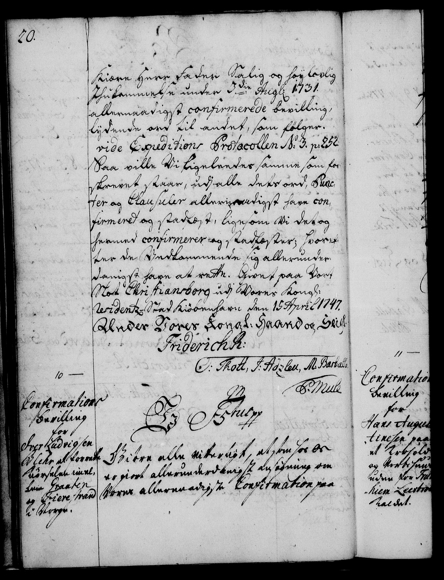 Rentekammeret, Kammerkanselliet, RA/EA-3111/G/Gg/Ggc/Ggca/L0001: Norsk konfirmasjonsekspedisjonsprotokoll med register (merket RK 53.23), 1746-1750, p. 20