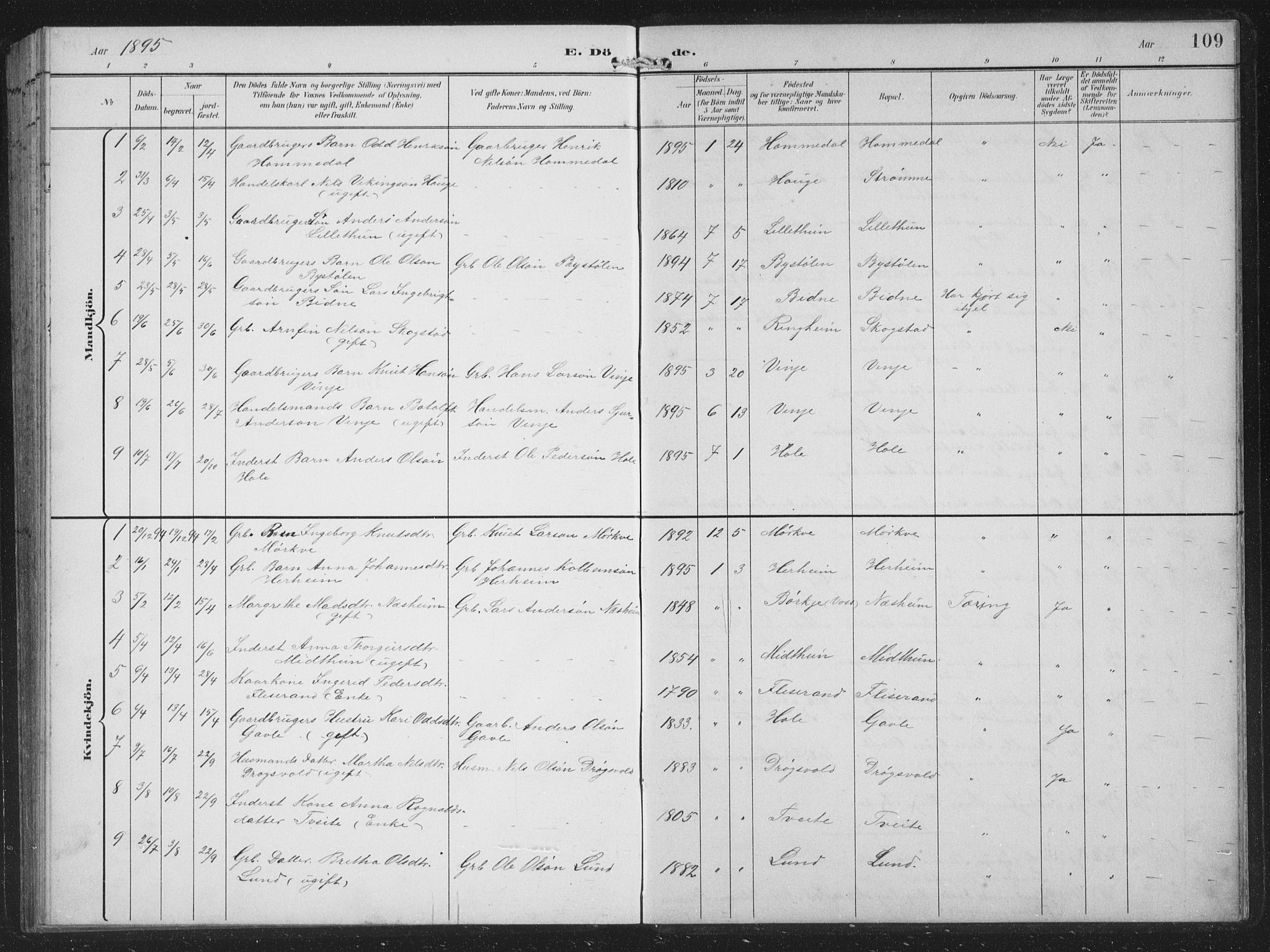 Vossestrand Sokneprestembete, SAB/A-79101/H/Hab: Parish register (copy) no. B 4, 1894-1941, p. 109