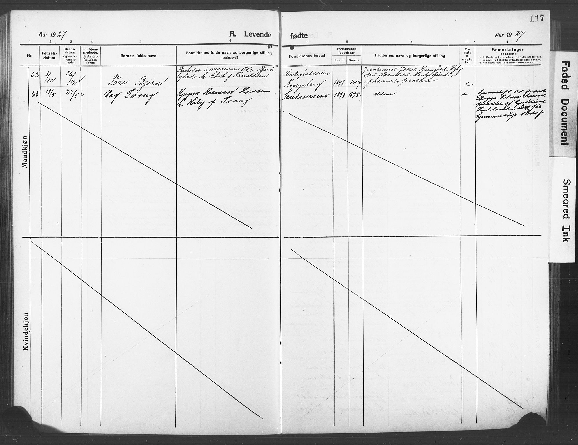 Kongsberg kirkebøker, AV/SAKO-A-22/G/Ga/L0008: Parish register (copy) no. 8, 1915-1932, p. 117