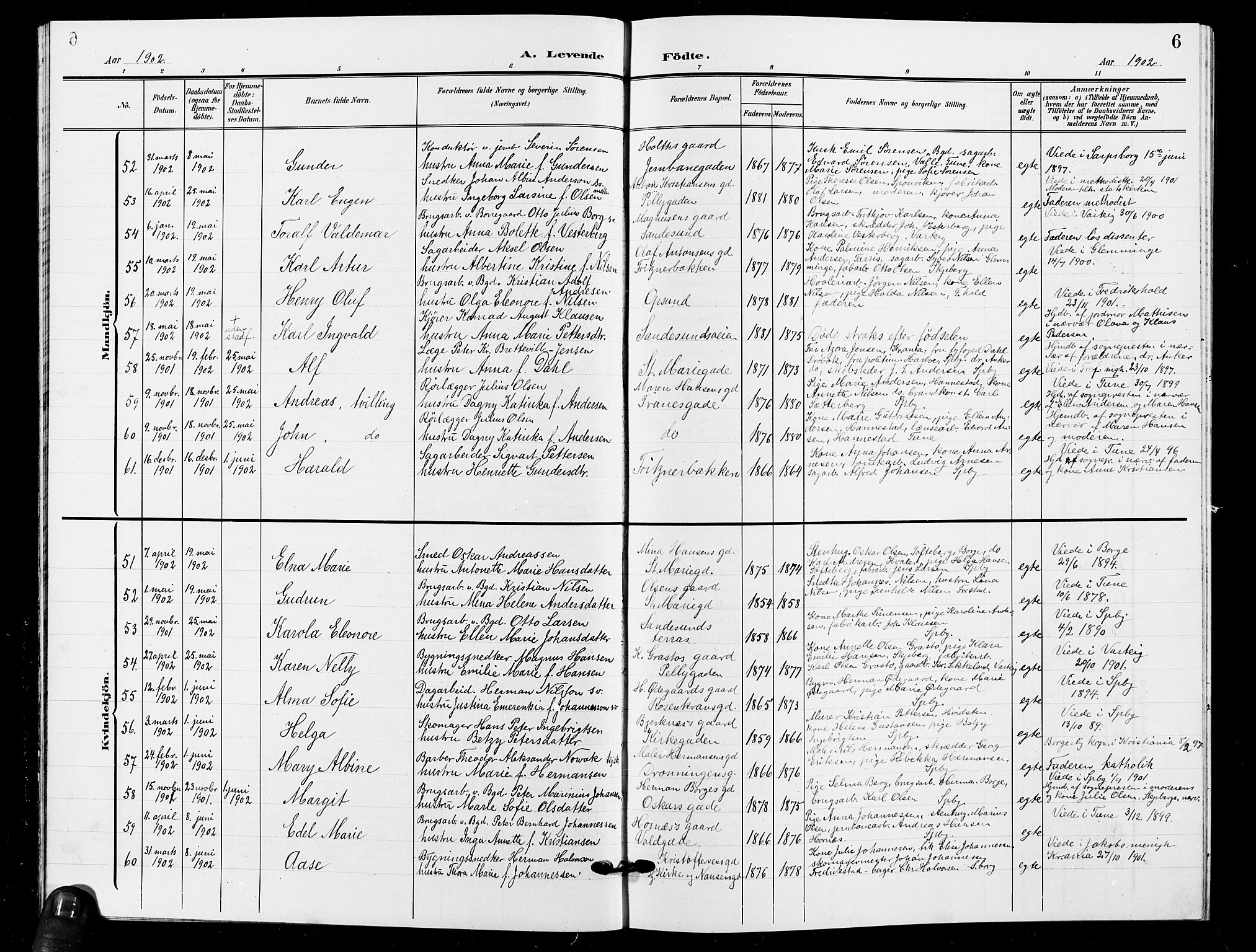 Sarpsborg prestekontor Kirkebøker, AV/SAO-A-2006/G/Ga/L0001: Parish register (copy) no. 1, 1902-1911, p. 6