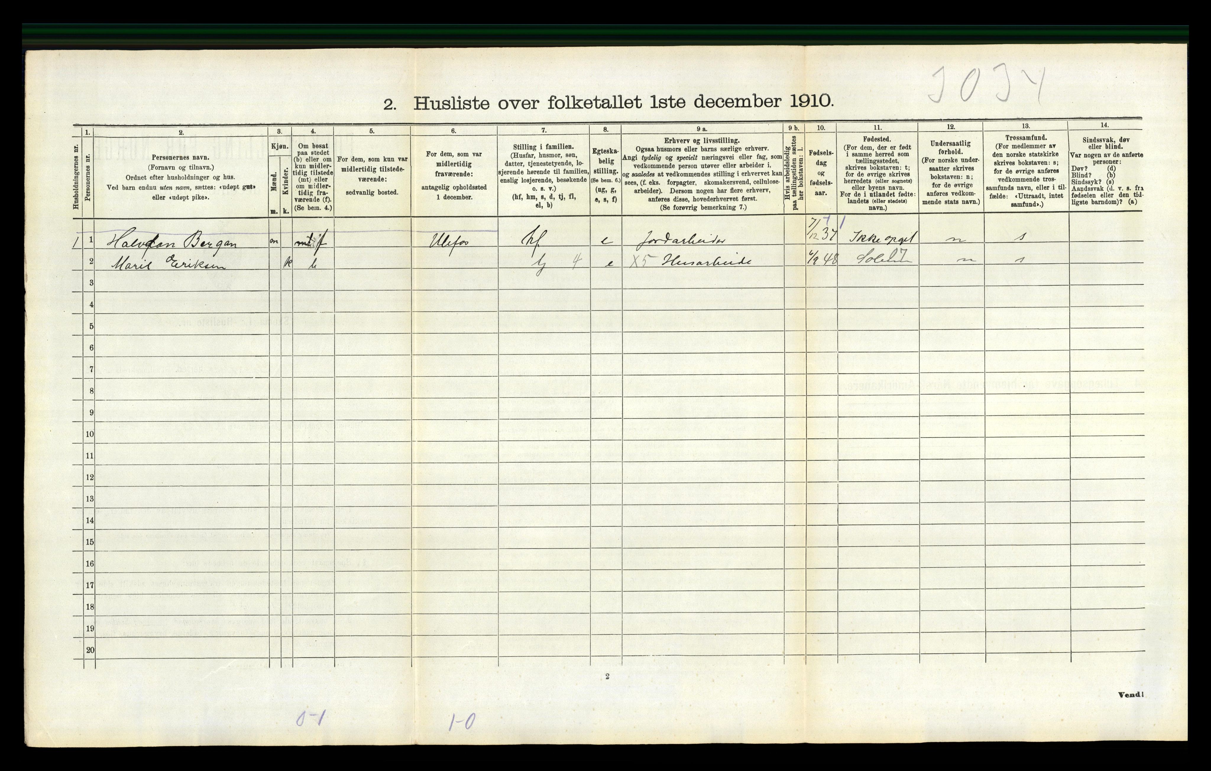 RA, 1910 census for Gjerpen, 1910, p. 2546