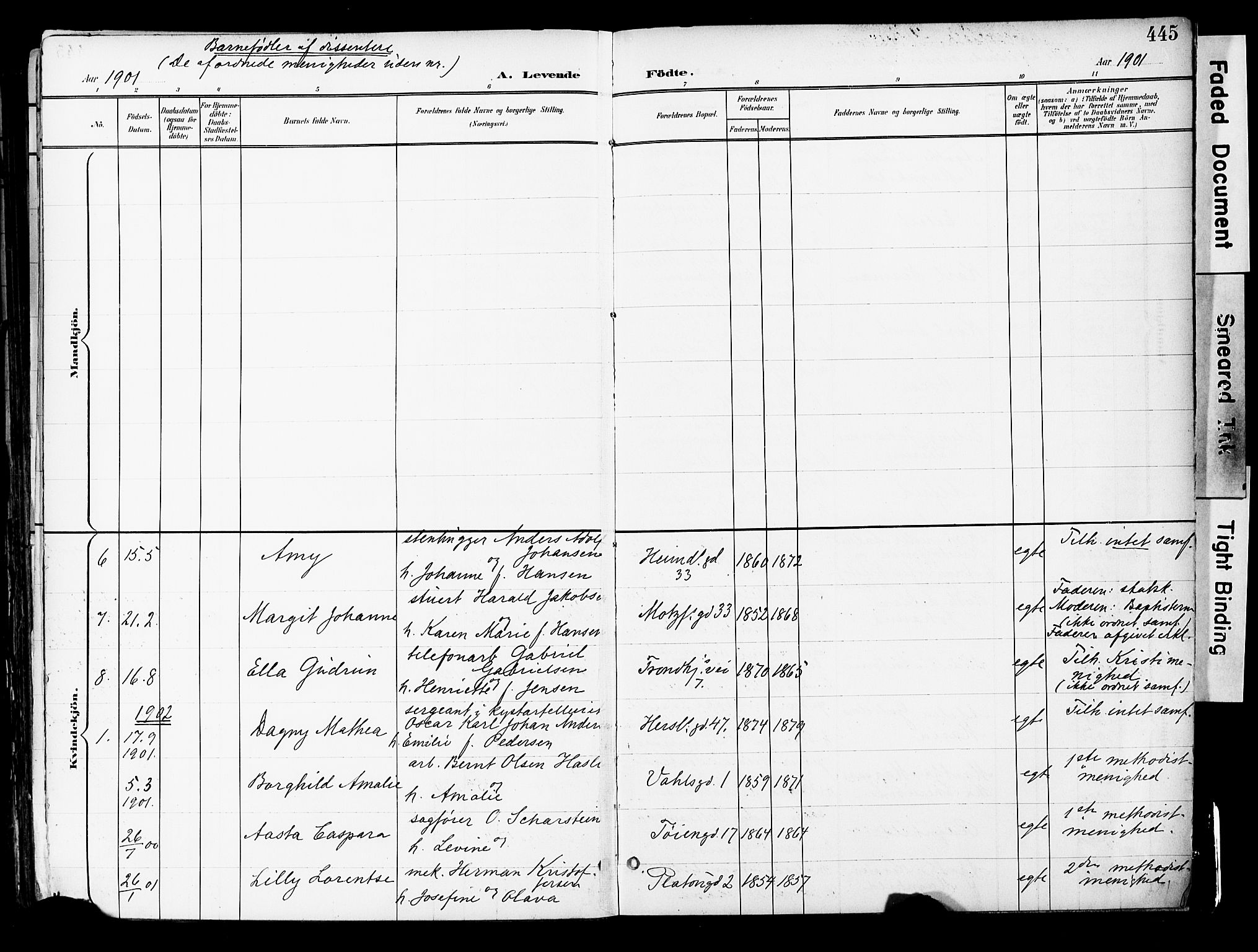 Grønland prestekontor Kirkebøker, AV/SAO-A-10848/F/Fa/L0014: Parish register (official) no. 14, 1900-1911, p. 445