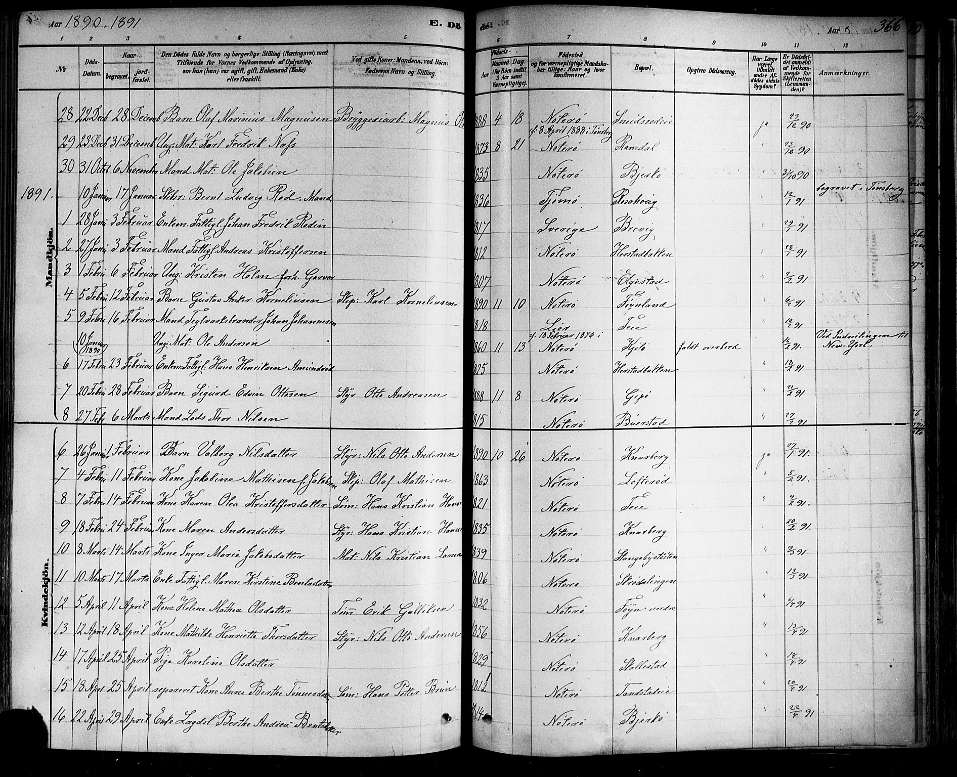 Nøtterøy kirkebøker, AV/SAKO-A-354/F/Fa/L0008: Parish register (official) no. I 8, 1878-1893, p. 366