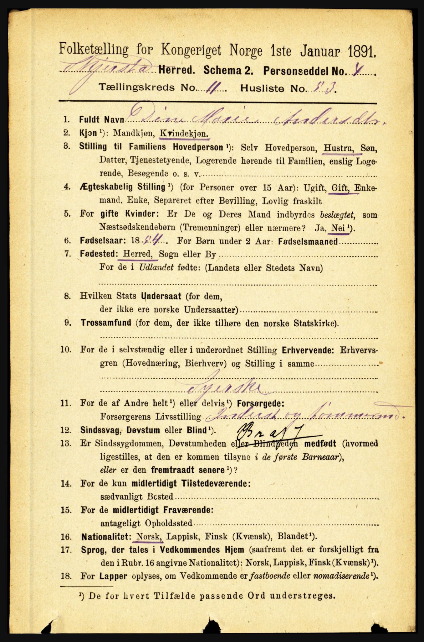 RA, 1891 census for 1842 Skjerstad, 1891, p. 3964