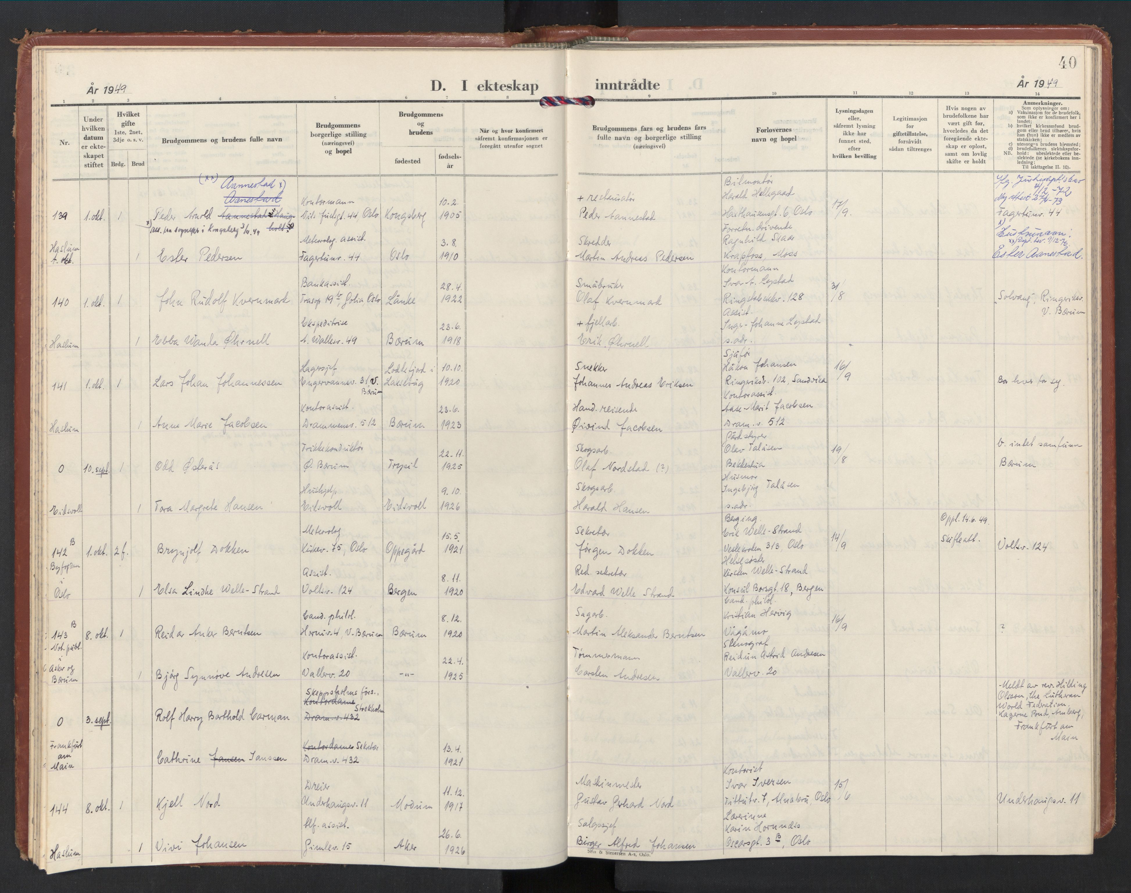 Østre Bærum prestekontor Kirkebøker, AV/SAO-A-10887/F/Fa/L0011: Parish register (official) no. 11, 1948-1956, p. 40