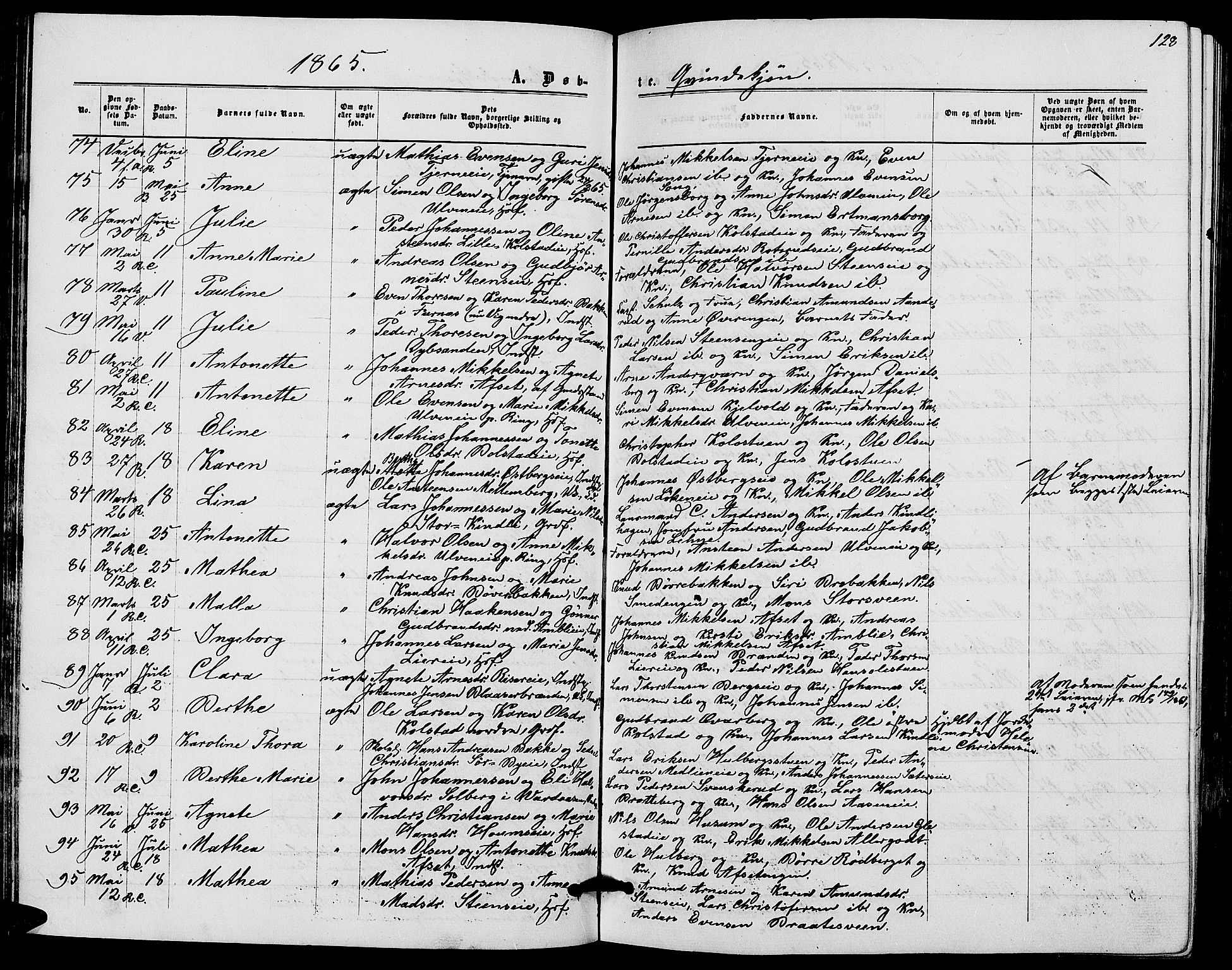 Ringsaker prestekontor, AV/SAH-PREST-014/L/La/L0007: Parish register (copy) no. 7, 1861-1869, p. 128