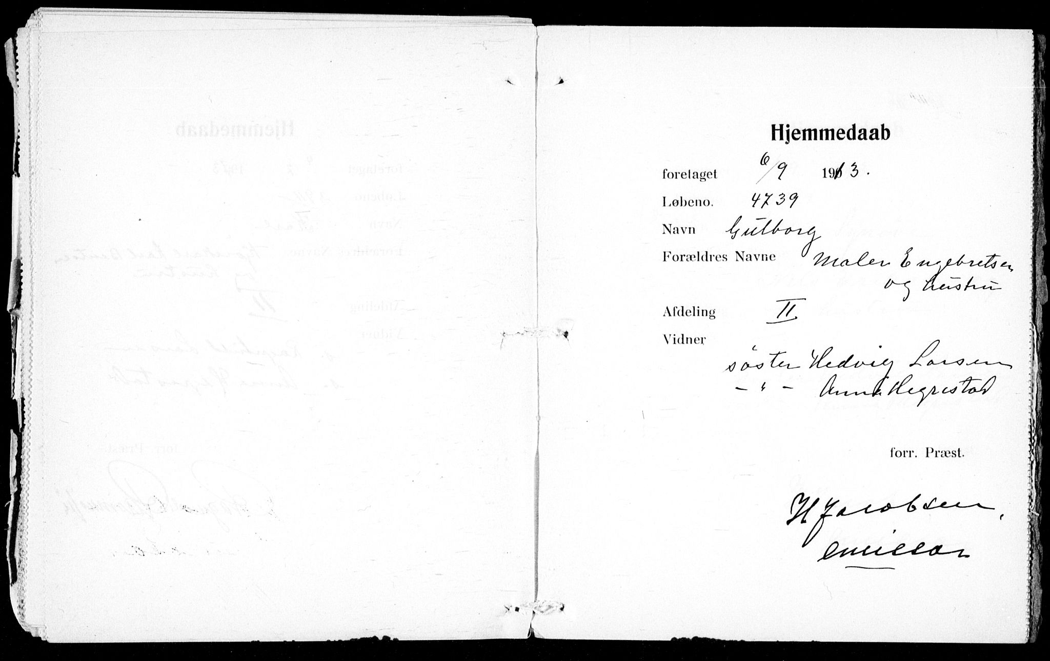 Ullevål sykehus prestekontor Kirkebøker, AV/SAO-A-10542a/K/Ka/L0001: Baptism register no. 1, 1906-1914