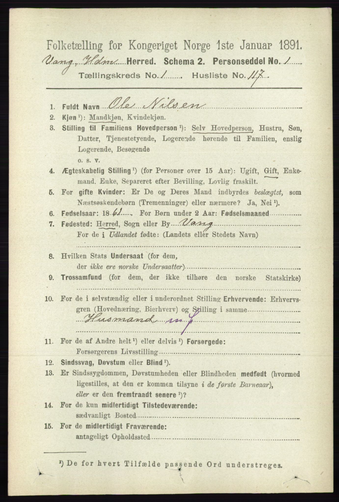 RA, 1891 census for 0414 Vang, 1891, p. 920