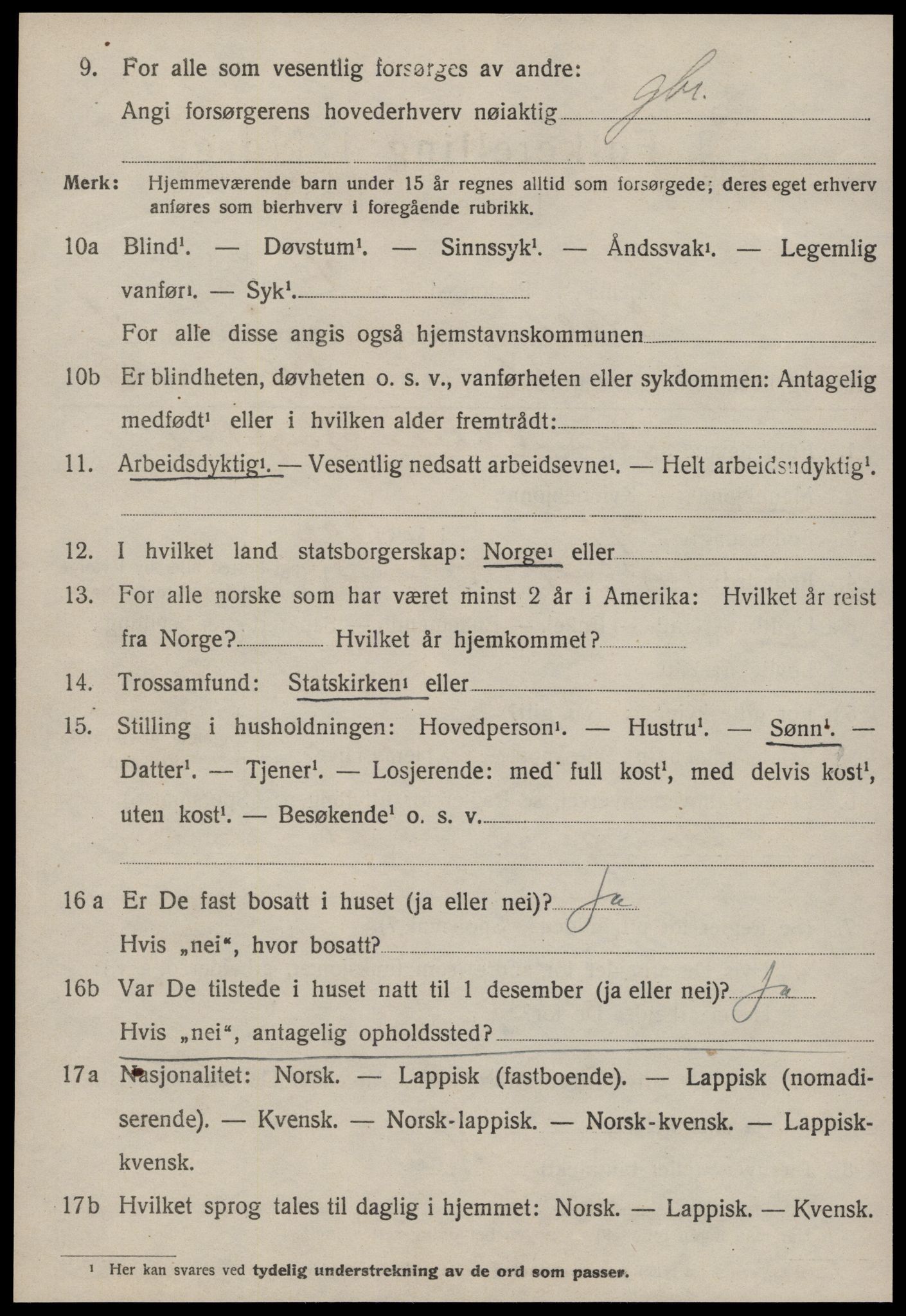 SAT, 1920 census for Orkland, 1920, p. 4015