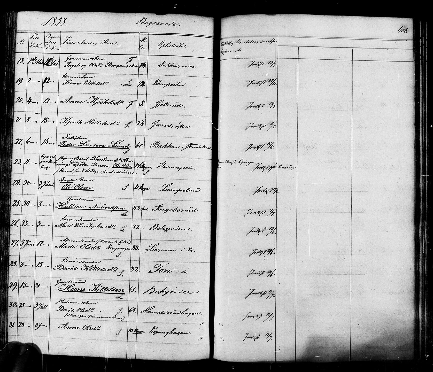 Flesberg kirkebøker, AV/SAKO-A-18/F/Fa/L0006: Parish register (official) no. I 6, 1834-1860, p. 408