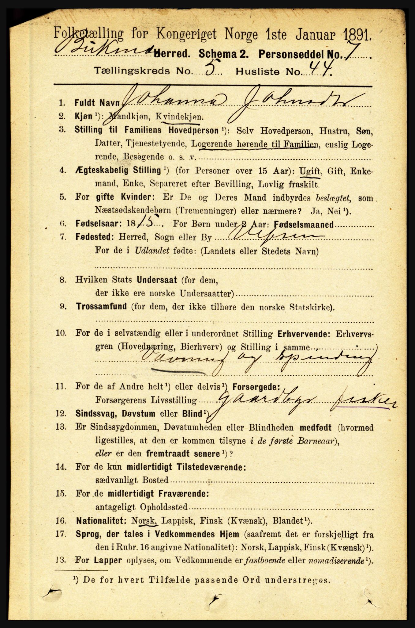 RA, 1891 census for 1860 Buksnes, 1891, p. 4147