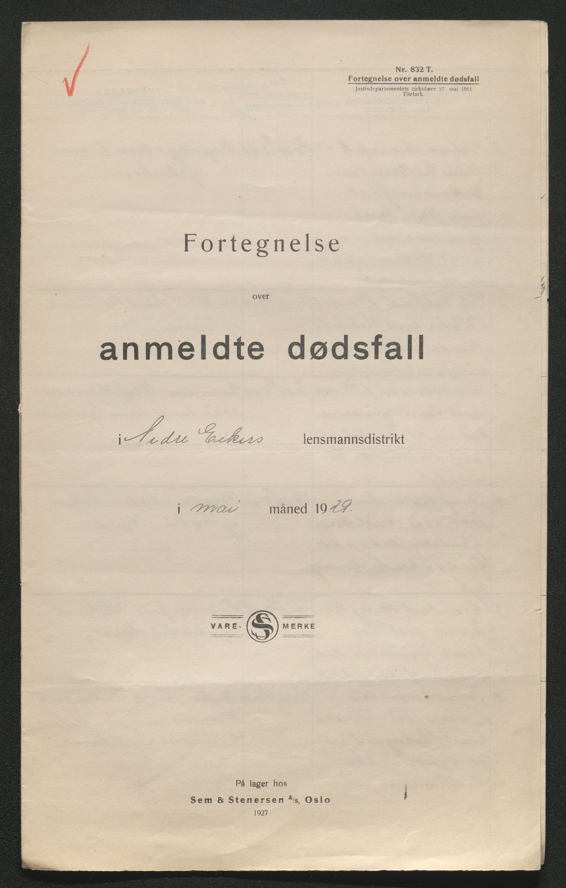 Eiker, Modum og Sigdal sorenskriveri, AV/SAKO-A-123/H/Ha/Hab/L0045: Dødsfallsmeldinger, 1928-1929, p. 837