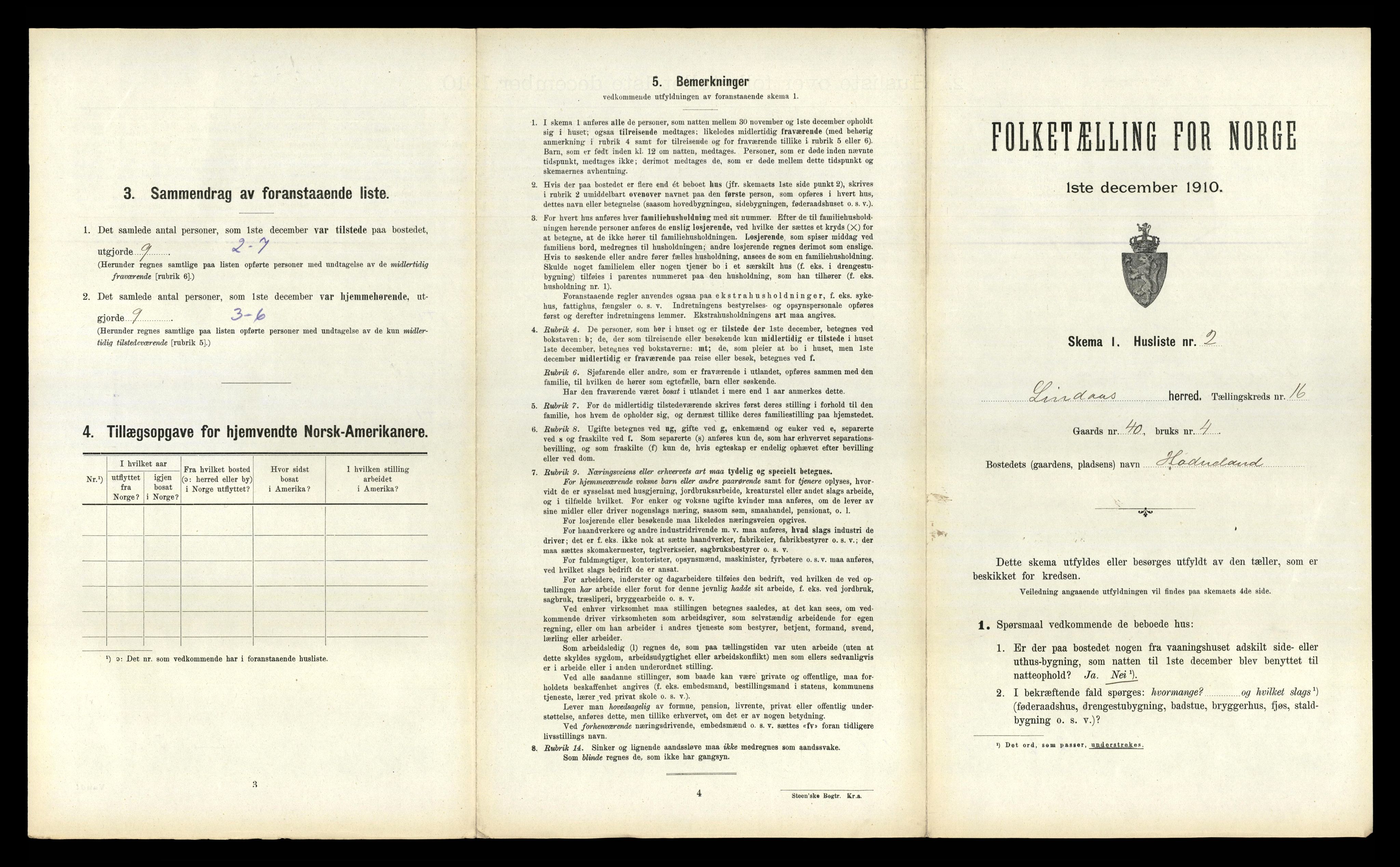 RA, 1910 census for Lindås, 1910, p. 990