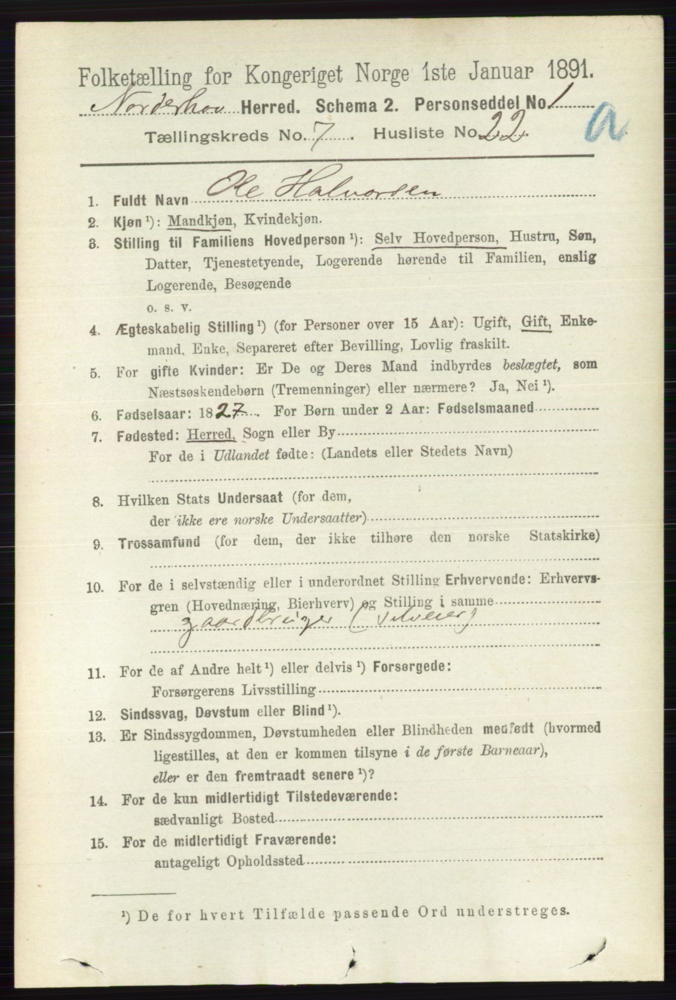 RA, 1891 census for 0613 Norderhov, 1891, p. 4598