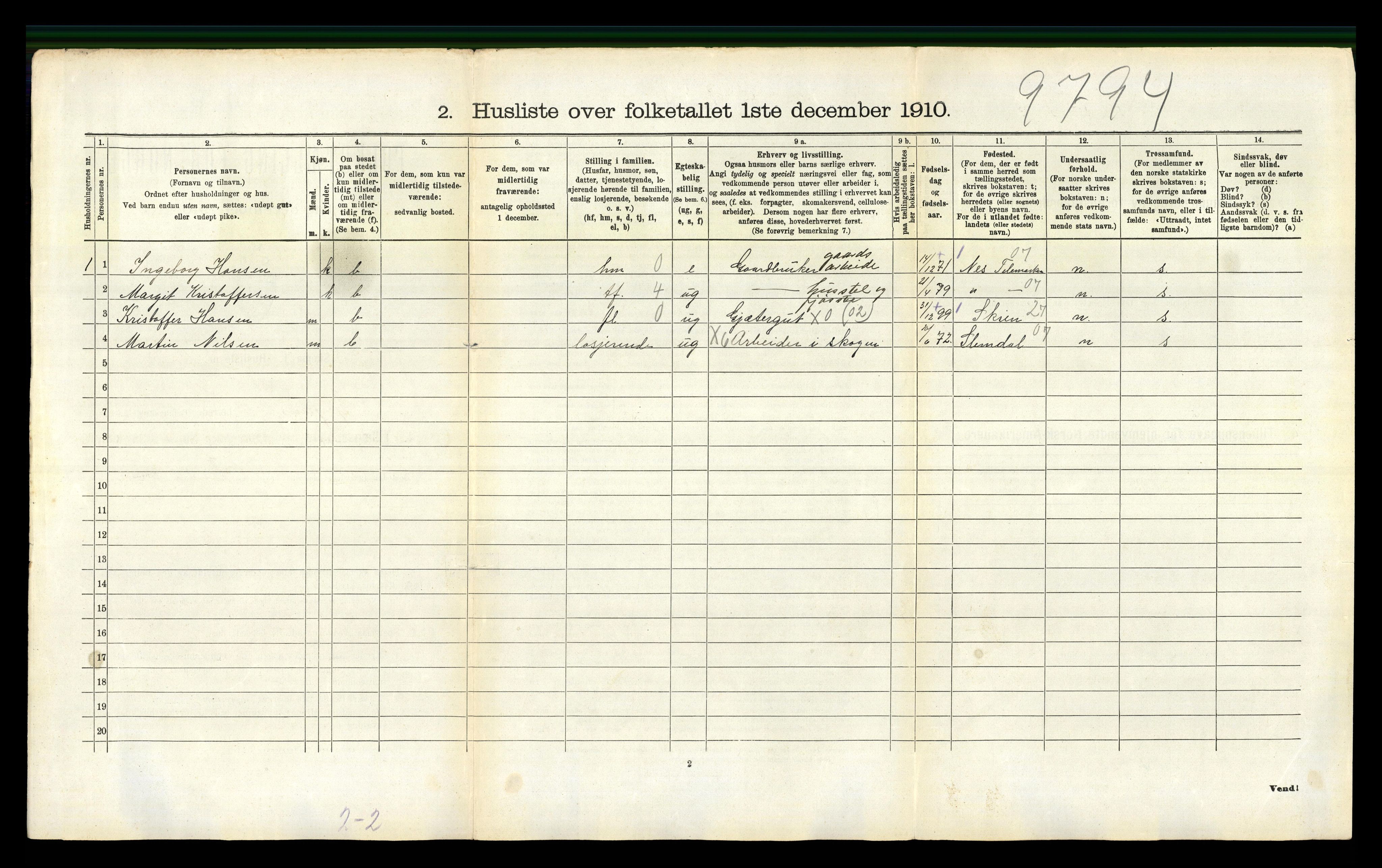 RA, 1910 census for Gjerpen, 1910, p. 866