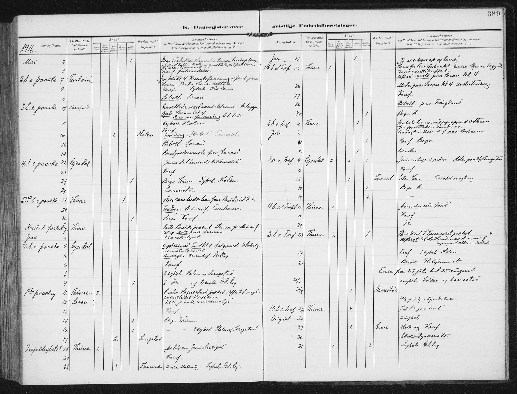 Lye sokneprestkontor, AV/SAST-A-101794/002/A/L0001: Parish register (official) no. A 12, 1904-1920, p. 389