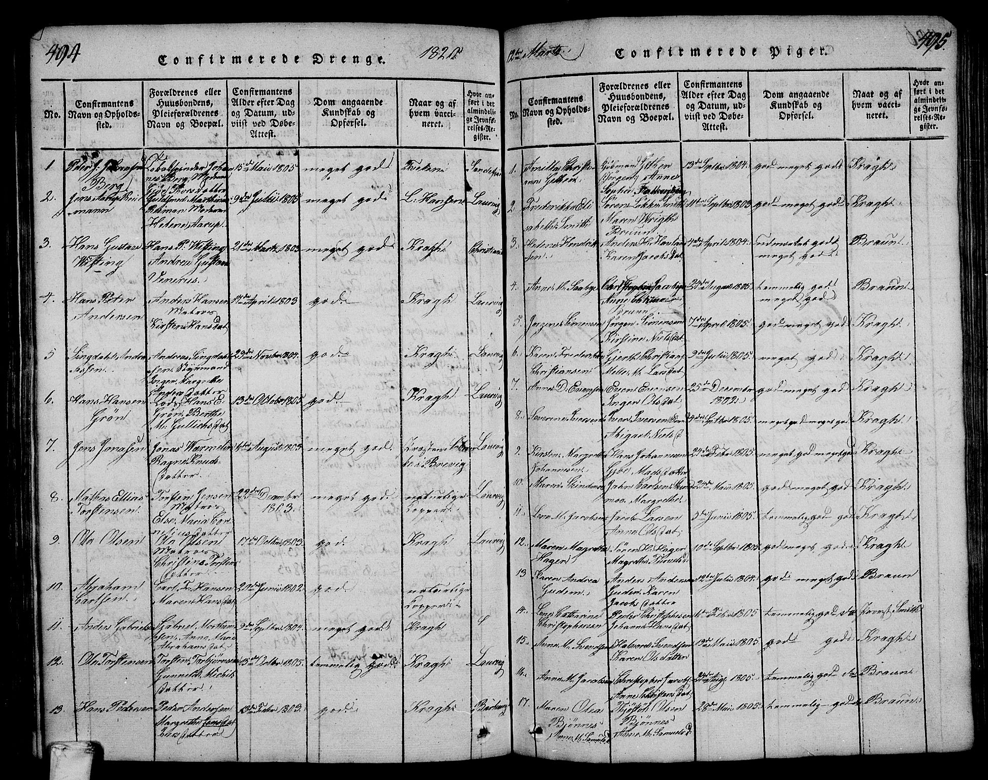 Larvik kirkebøker, AV/SAKO-A-352/F/Fa/L0001: Parish register (official) no. I 1, 1814-1825, p. 494-495