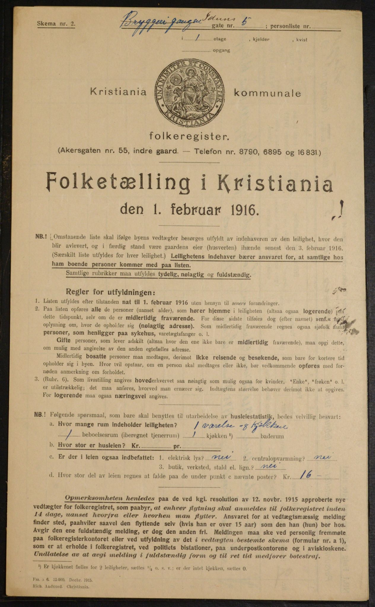 OBA, Municipal Census 1916 for Kristiania, 1916, p. 44082