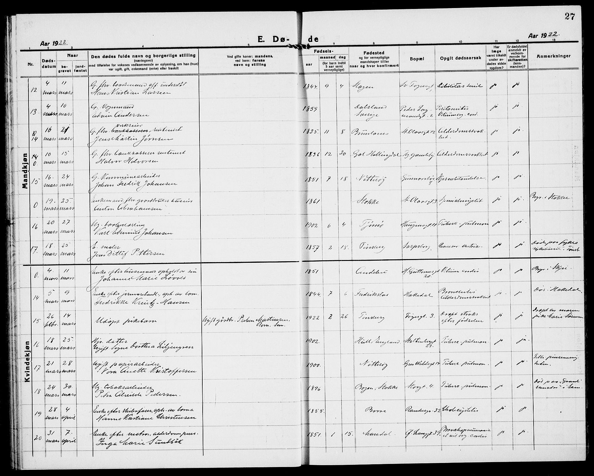 Tønsberg kirkebøker, AV/SAKO-A-330/G/Ga/L0018: Parish register (copy) no. 18, 1920-1935, p. 27