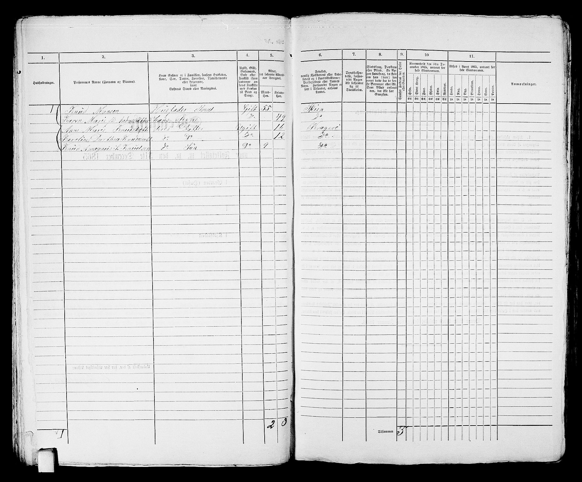 RA, 1865 census for Kragerø/Kragerø, 1865, p. 92