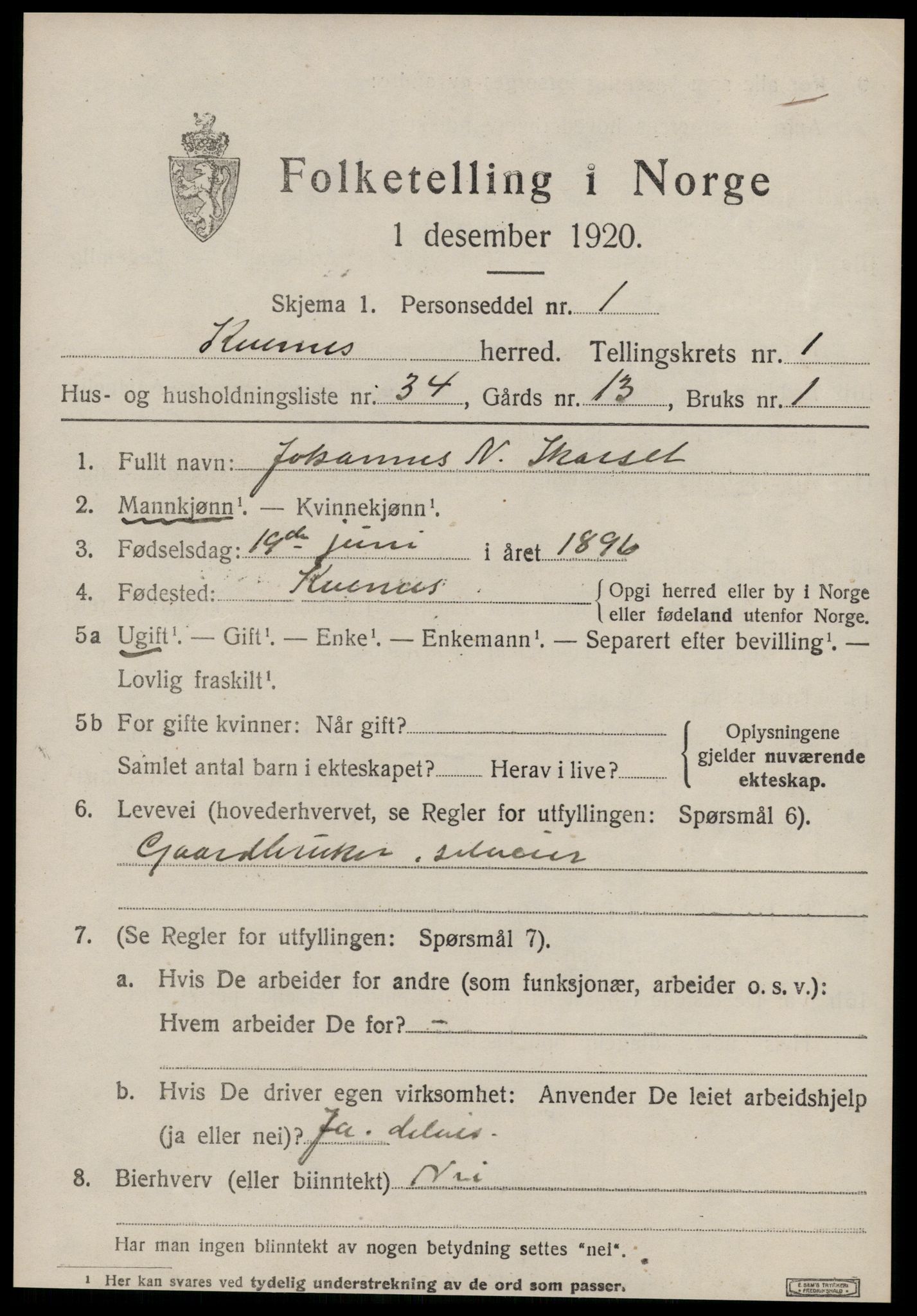 SAT, 1920 census for Kvernes, 1920, p. 751