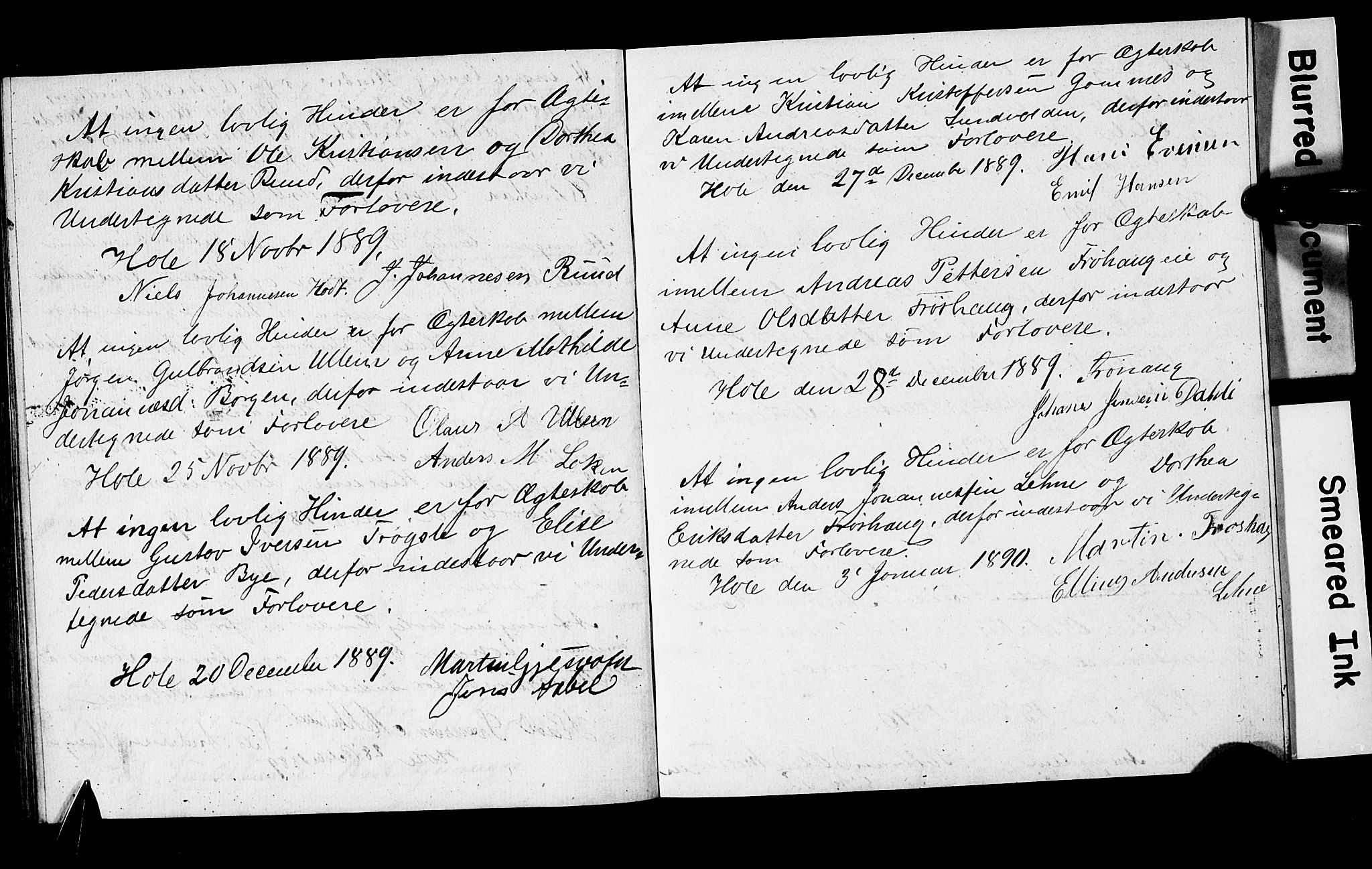 Hole kirkebøker, AV/SAKO-A-228/H/Hb/L0001: Best man's statements no. 1, 1855-1904
