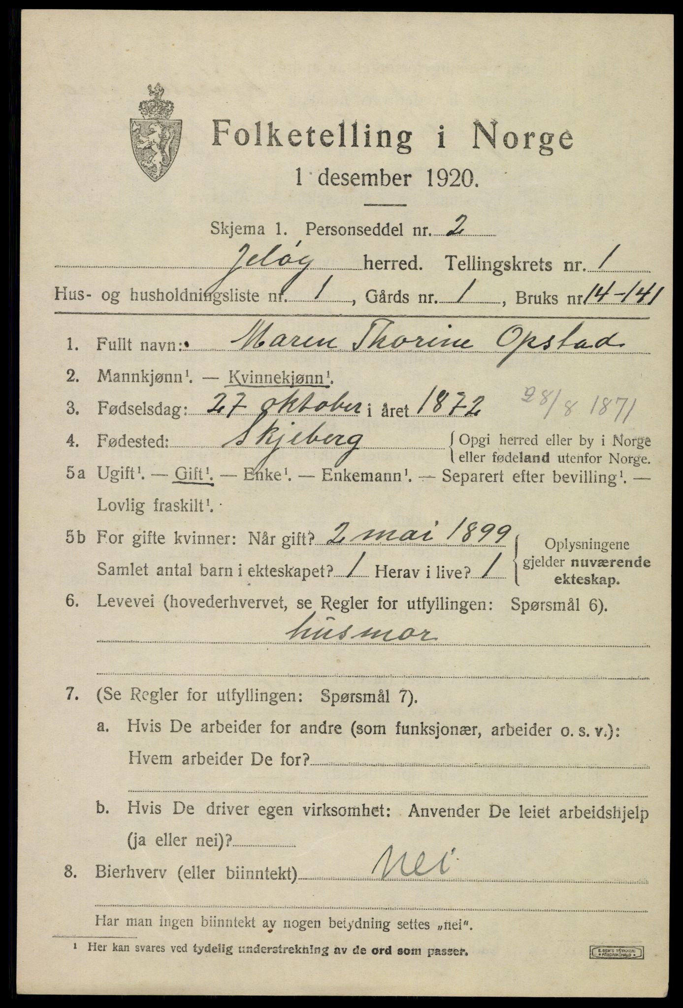 SAO, 1920 census for Moss land district, 1920, p. 1027