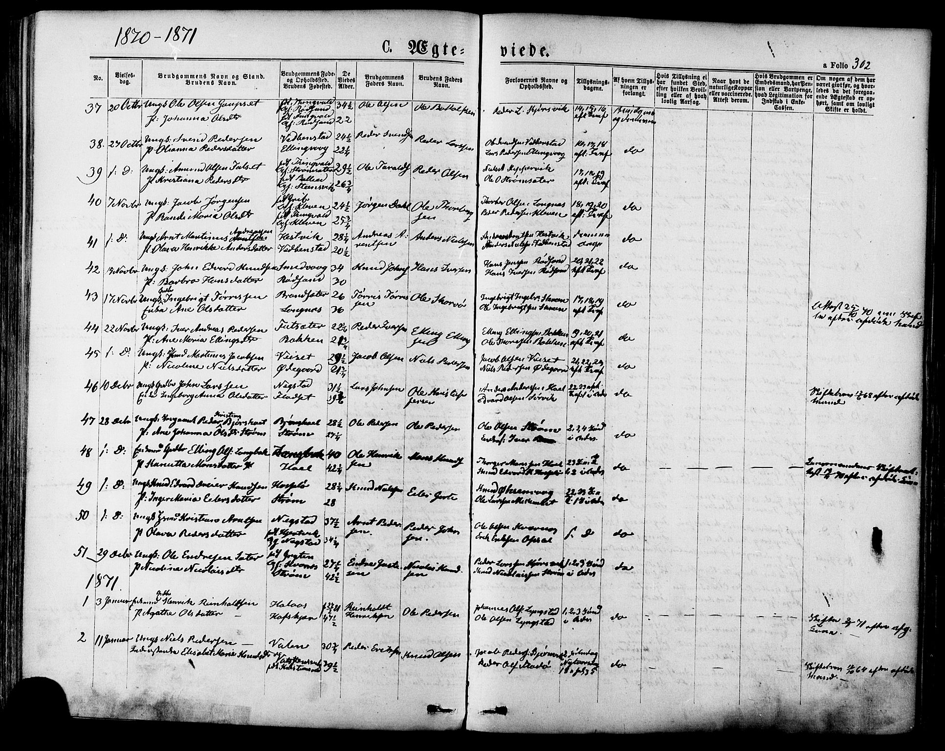 Ministerialprotokoller, klokkerbøker og fødselsregistre - Møre og Romsdal, AV/SAT-A-1454/568/L0805: Parish register (official) no. 568A12 /1, 1869-1884, p. 302