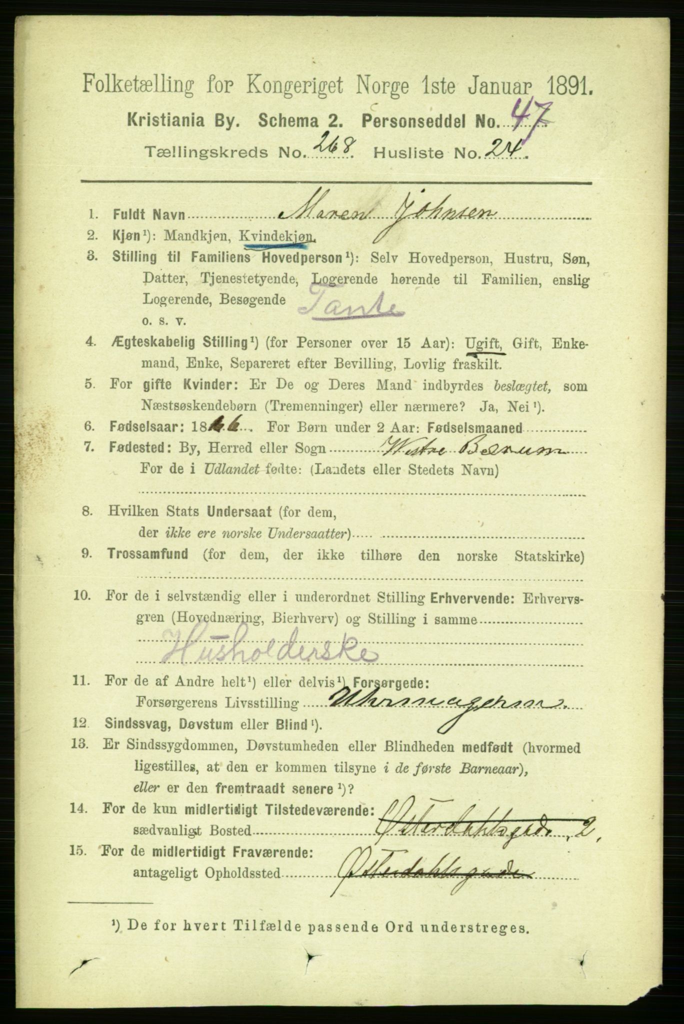 RA, 1891 census for 0301 Kristiania, 1891, p. 162842