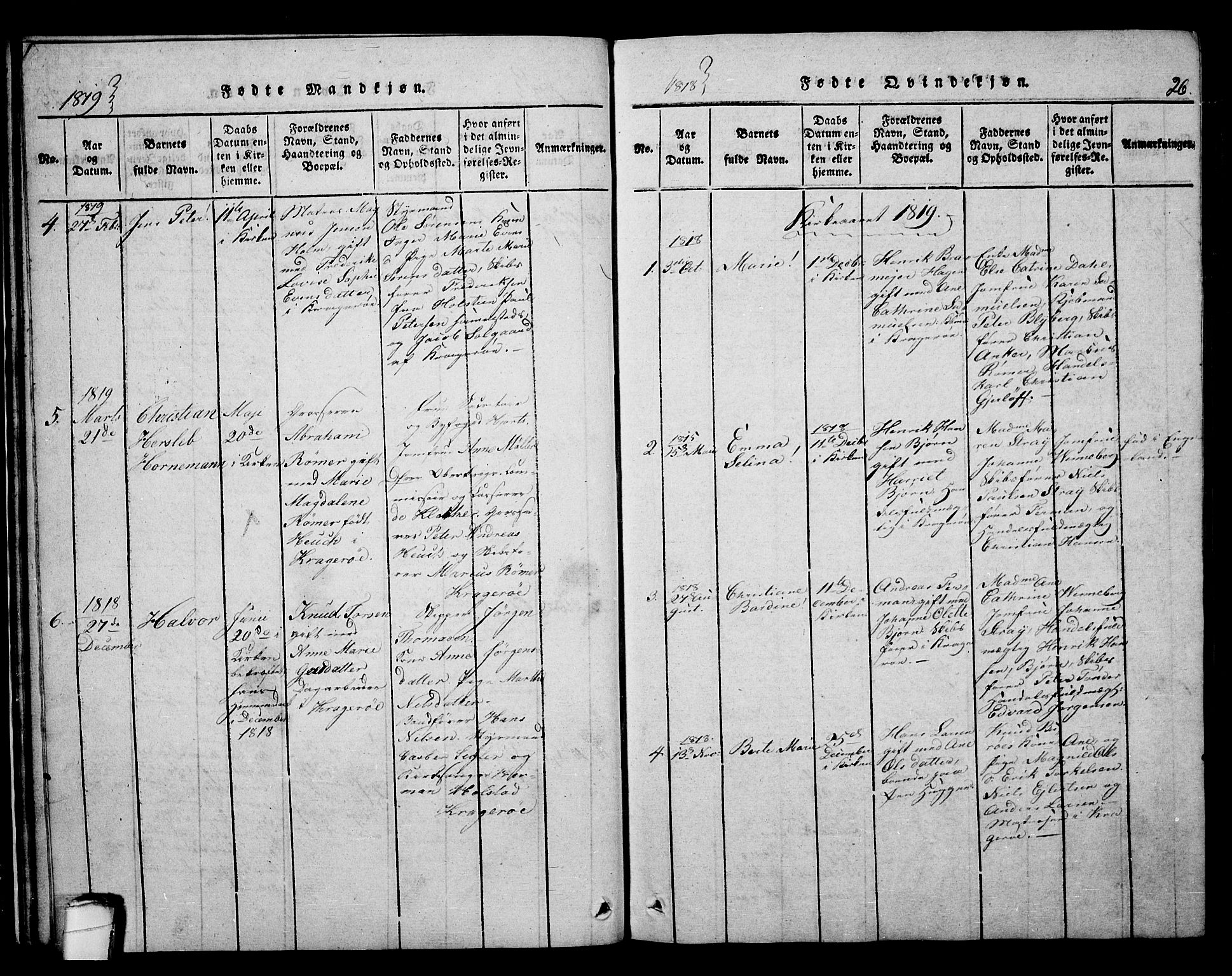 Kragerø kirkebøker, SAKO/A-278/F/Fa/L0004: Parish register (official) no. 4, 1814-1831, p. 26